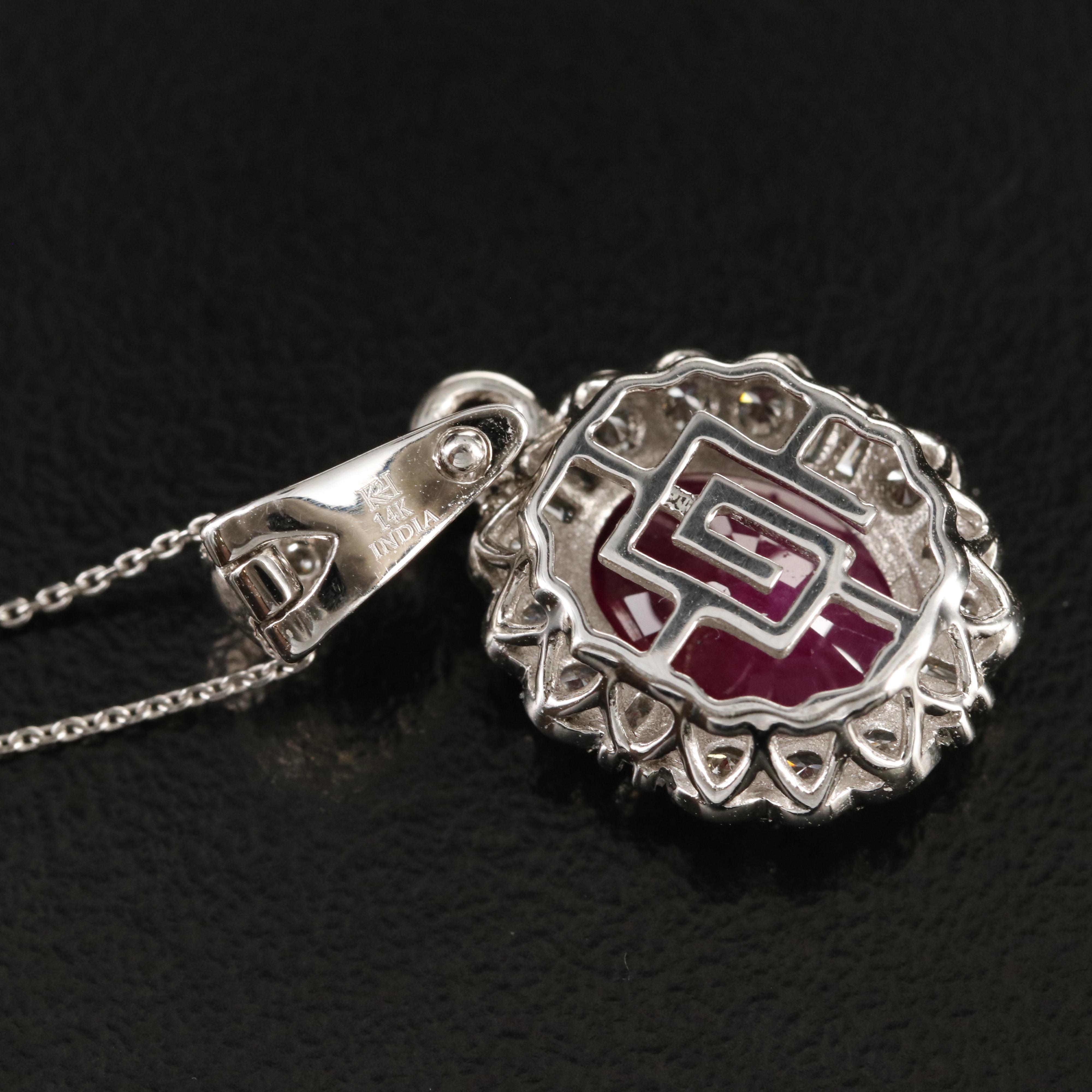 14K 2.37 CT Ruby and Diamond Enhancer Pendant Necklace