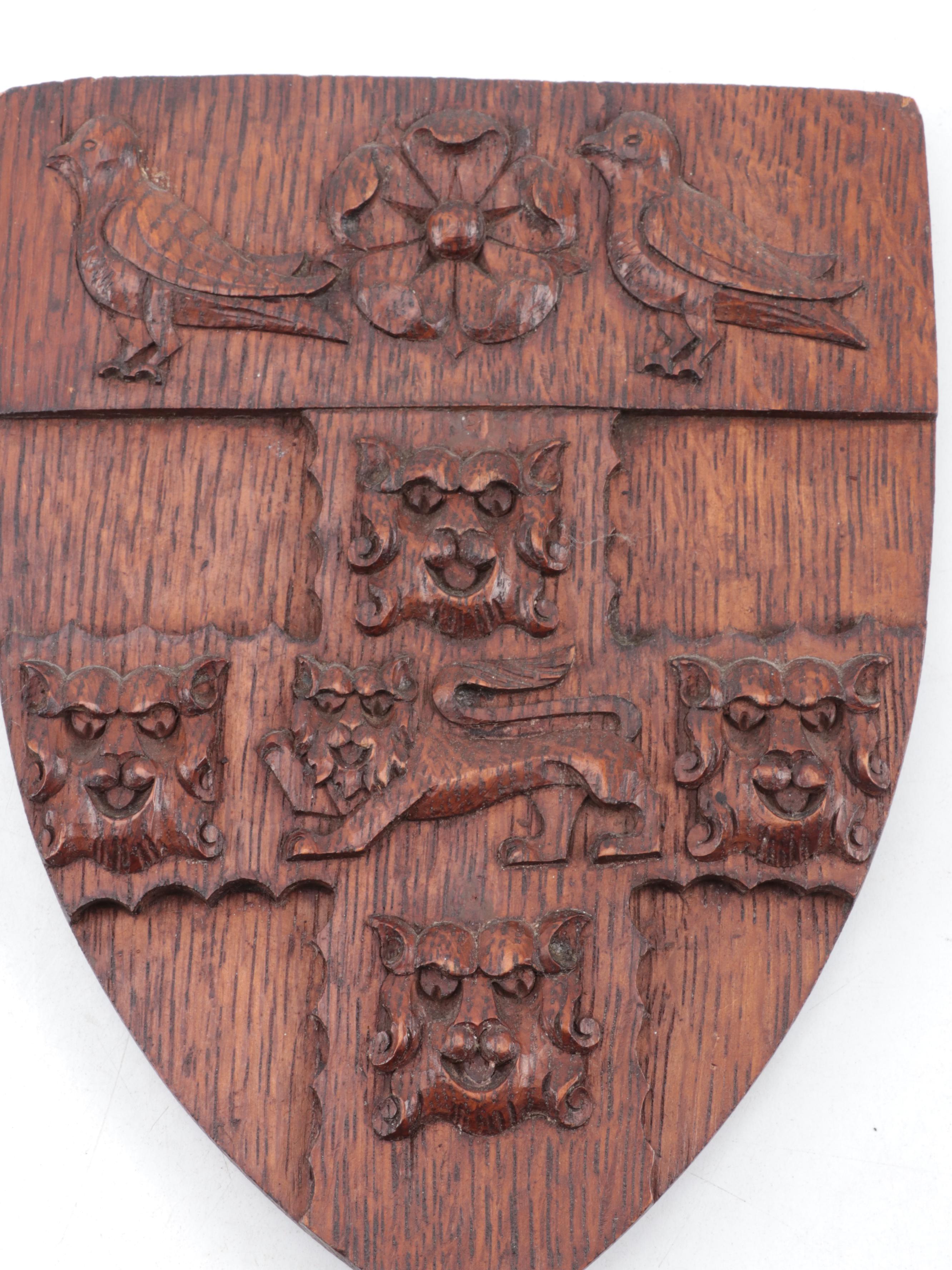 British Carved Oak Heraldic Shields, Late 19th/Early 20th Century