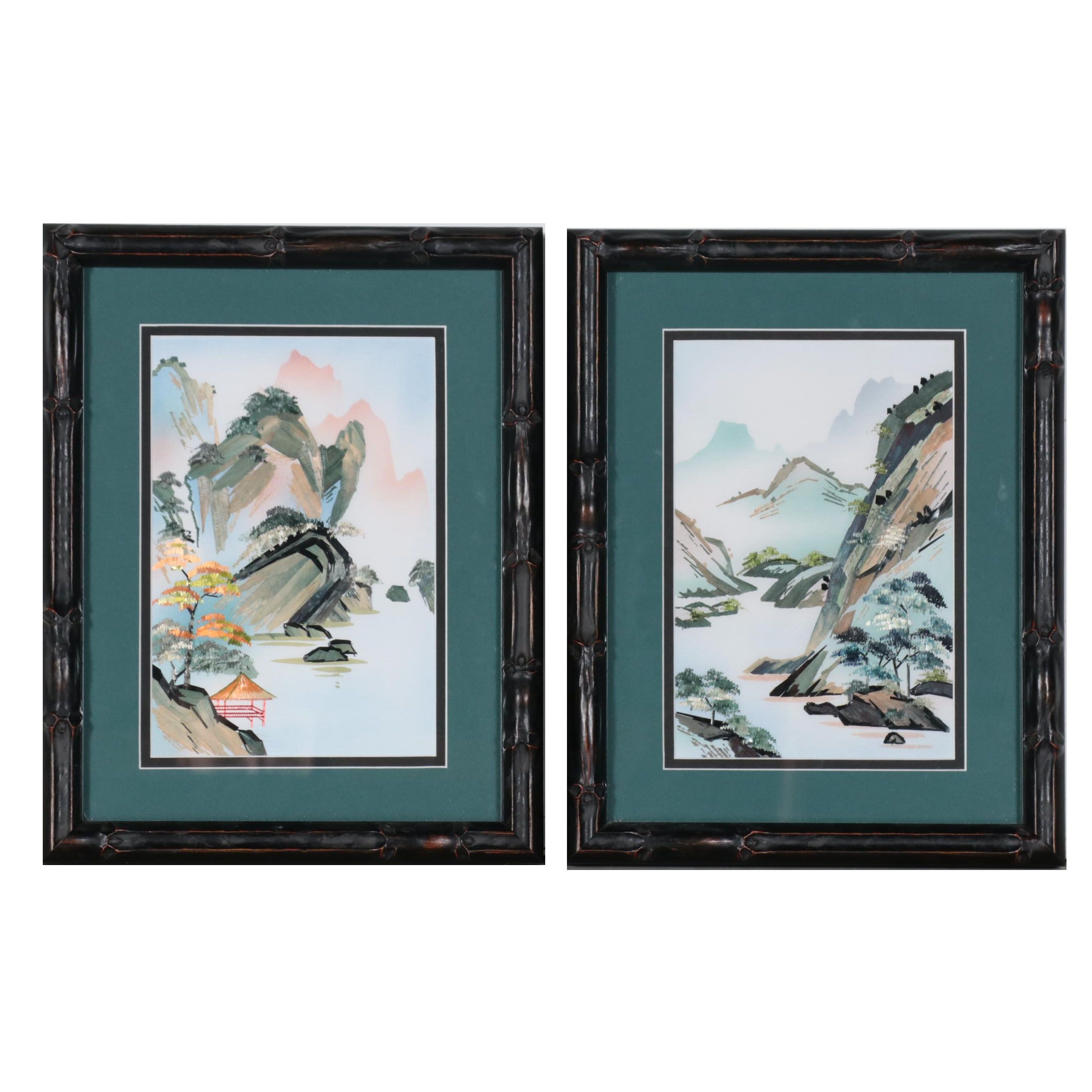 East Asian Landscape Mixed Media Compositions