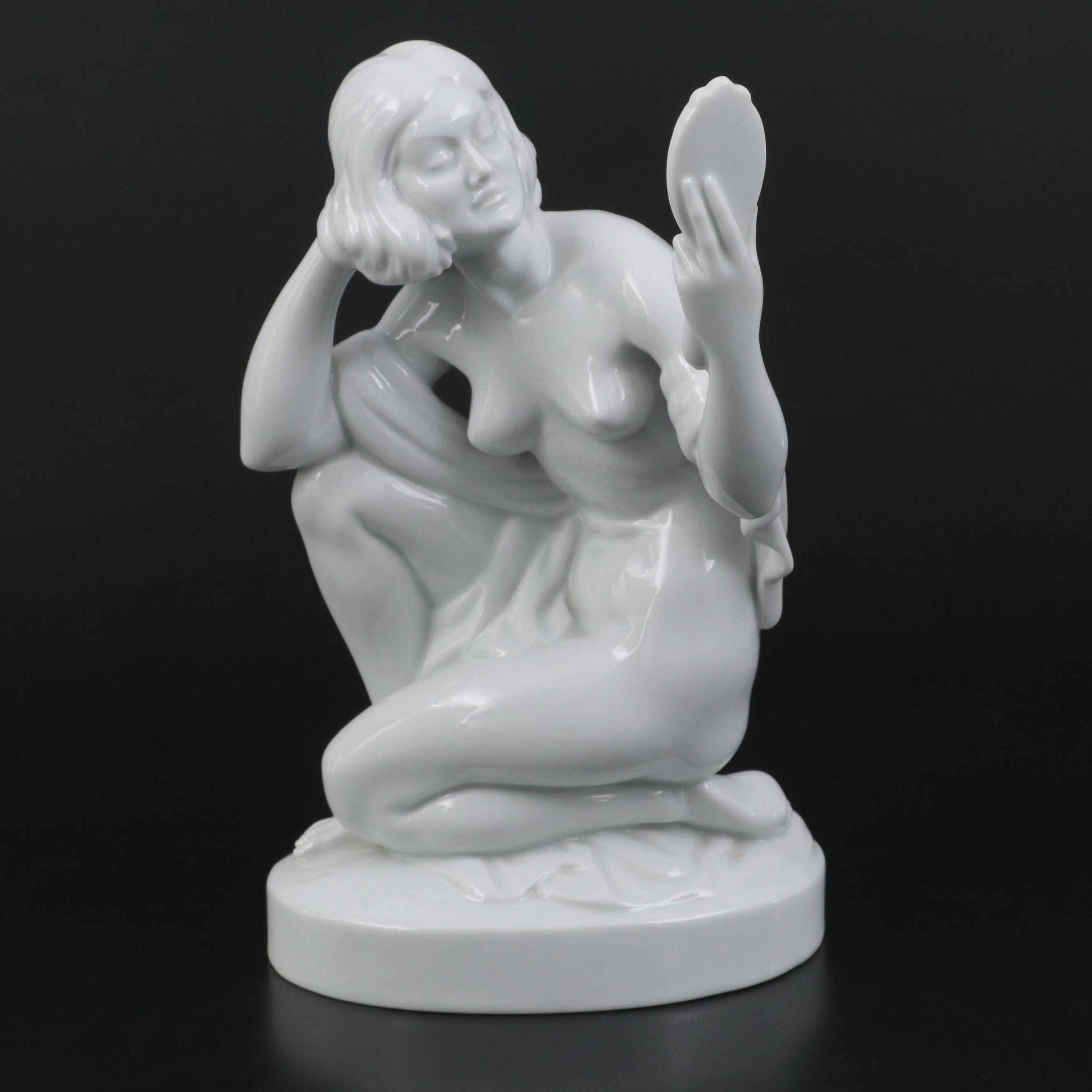 Herend "Nude Woman with Mirror" Porcelain Figurine
