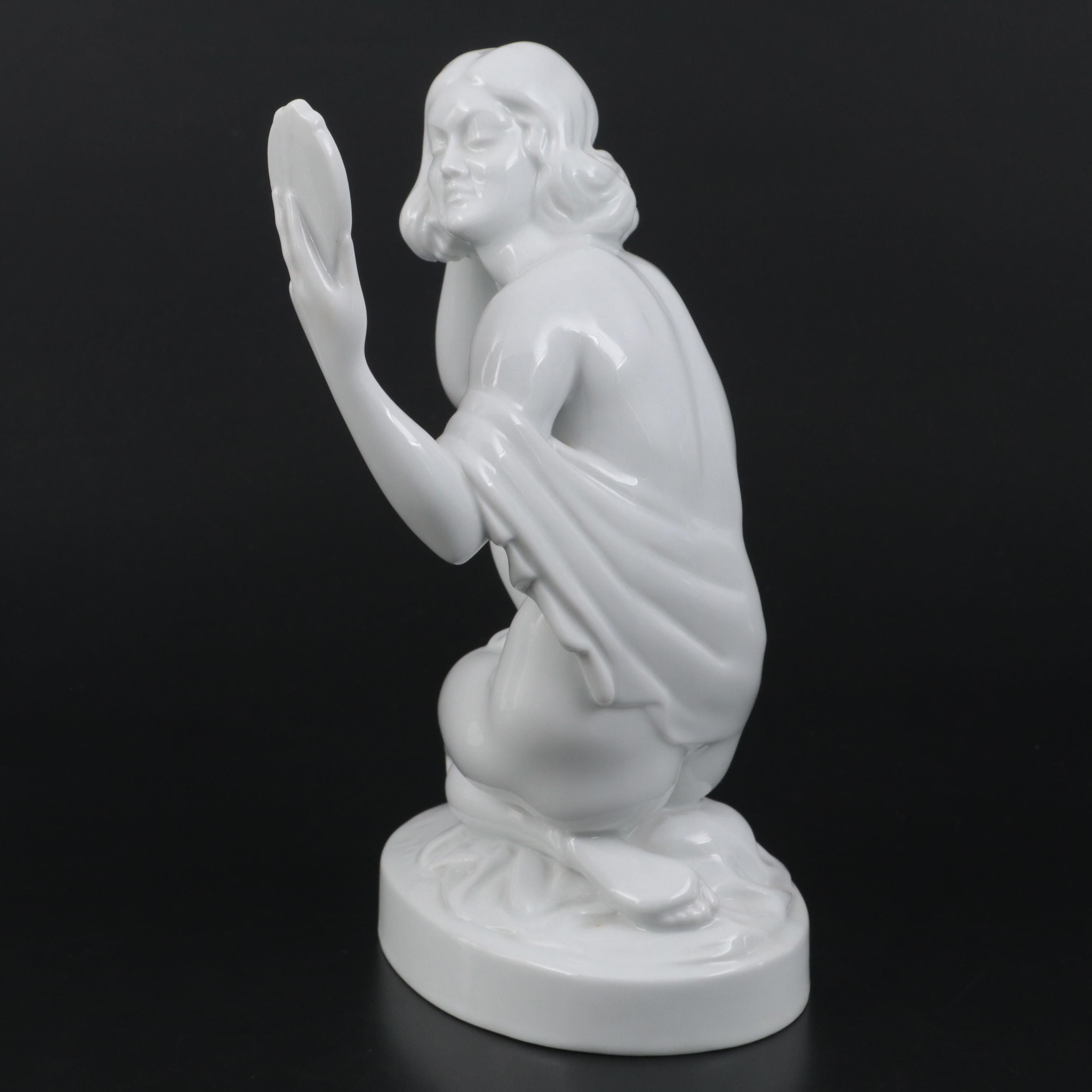 Herend "Nude Woman with Mirror" Porcelain Figurine