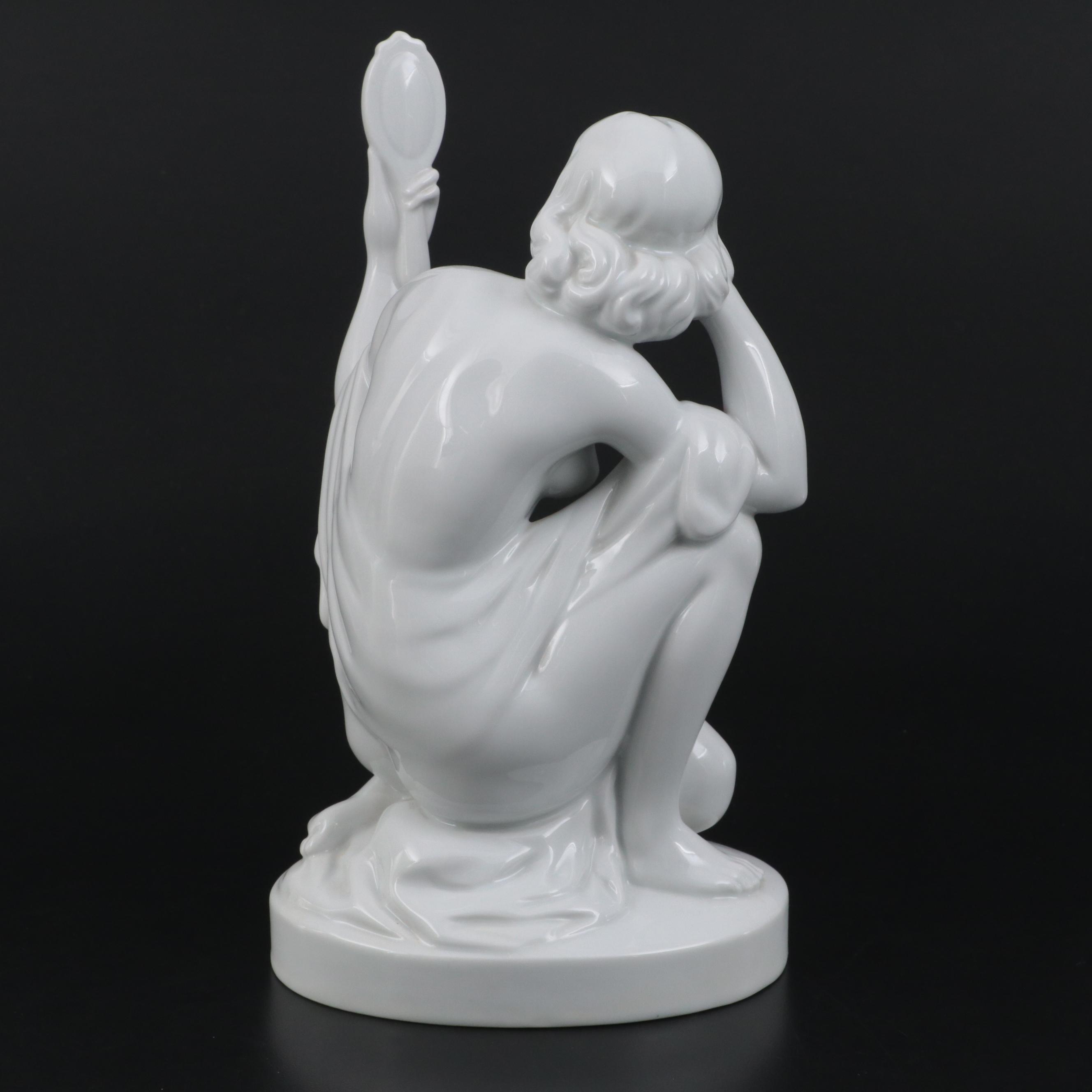 Herend "Nude Woman with Mirror" Porcelain Figurine