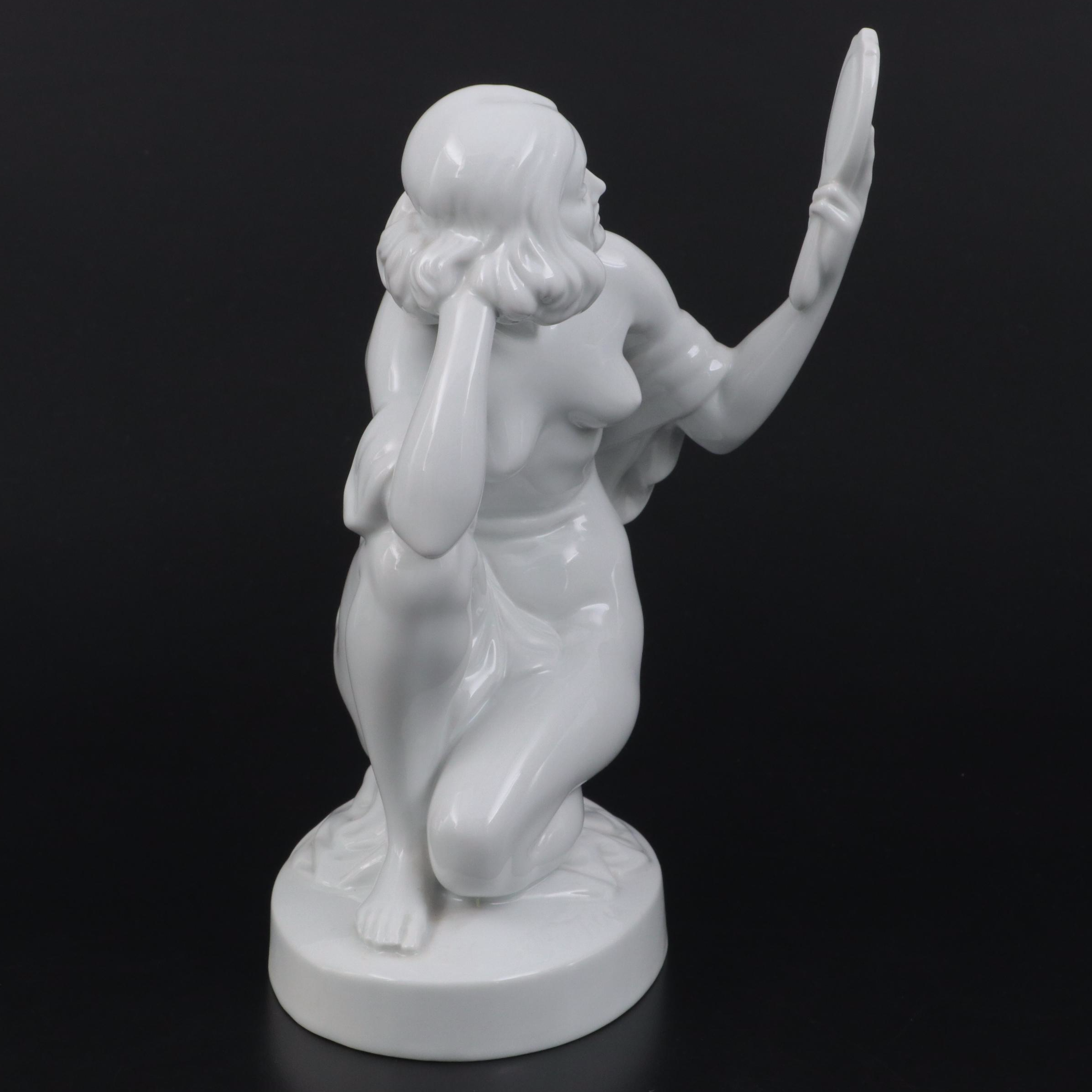 Herend "Nude Woman with Mirror" Porcelain Figurine