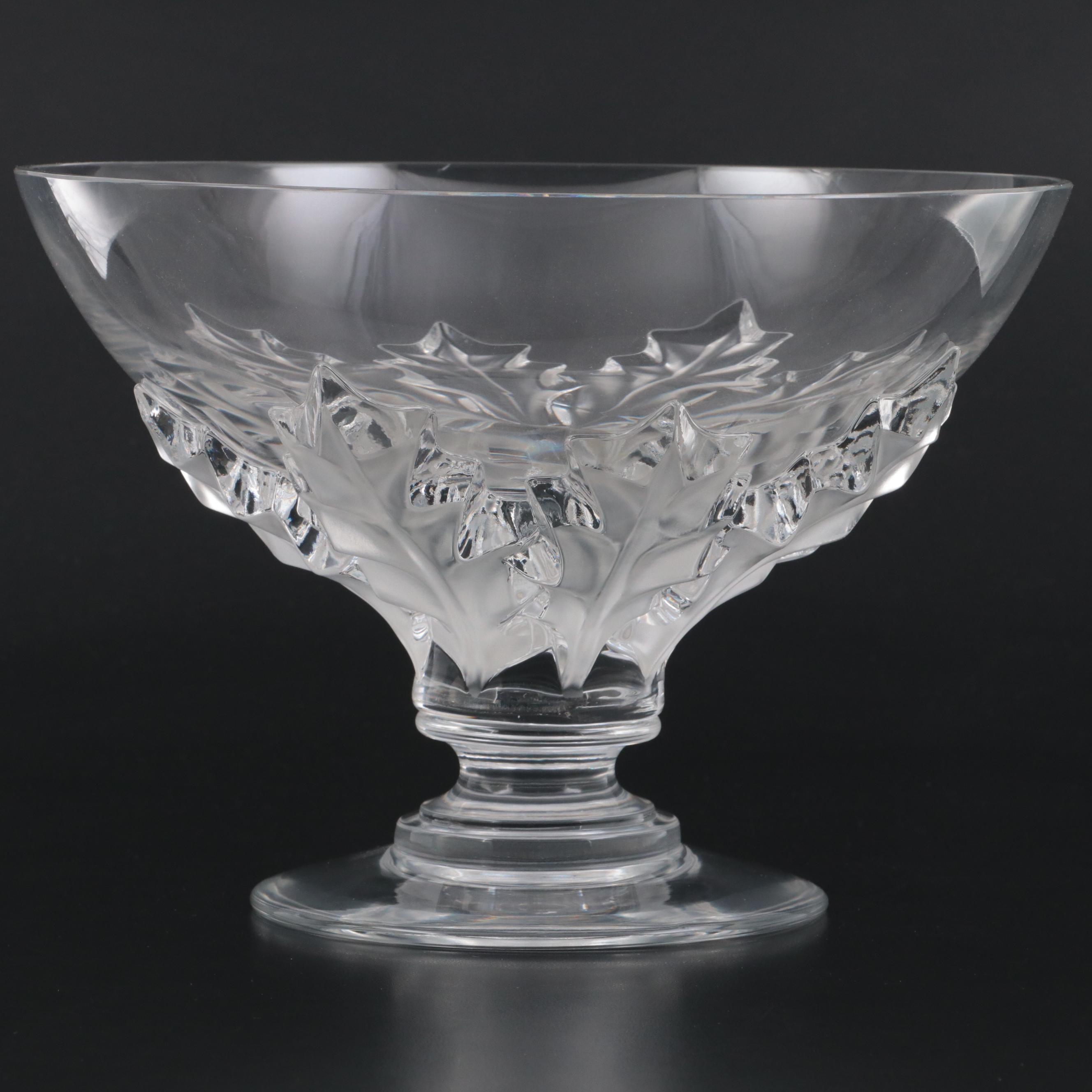Lalique "Olonne" French Crystal Holly Leaf Centerpiece Compote Bowl