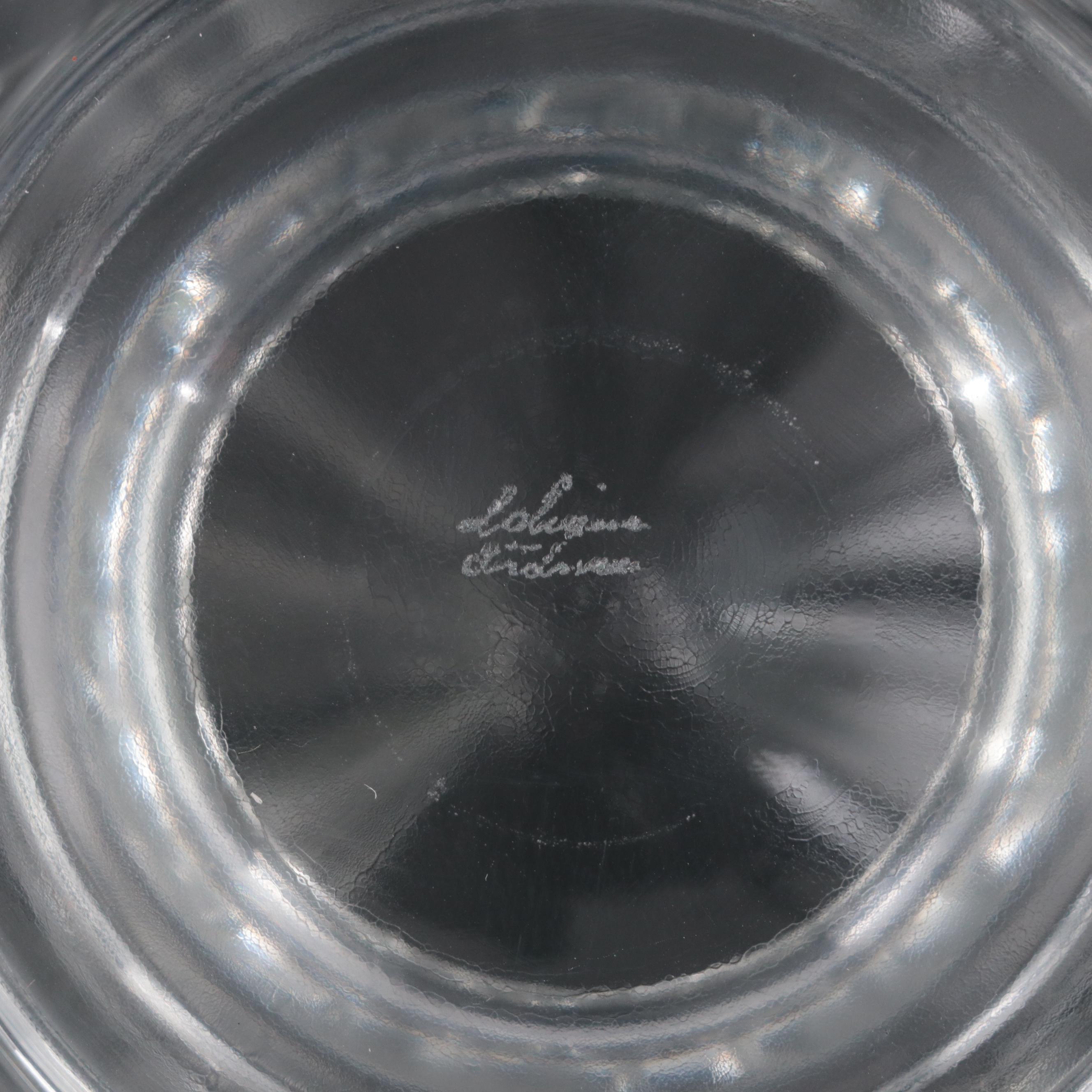 Lalique "Olonne" French Crystal Holly Leaf Centerpiece Compote Bowl