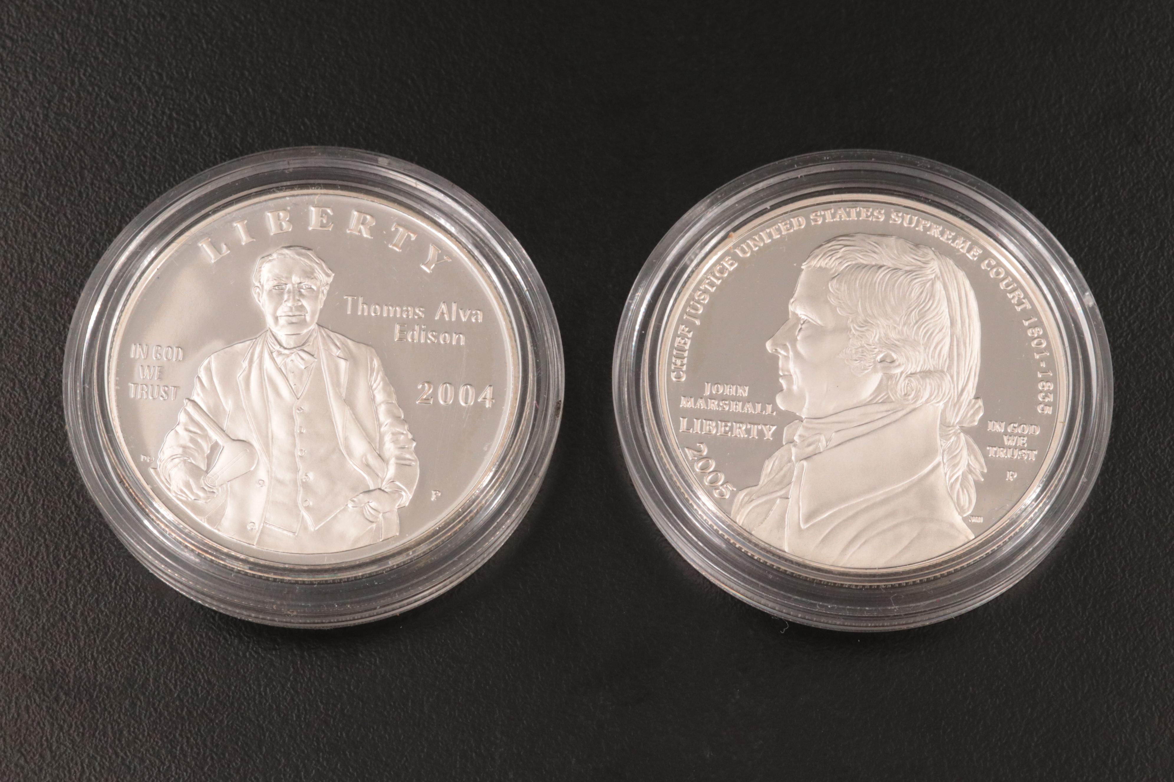 Six Modern Silver Commemorative Uncirculated and Proof Silver Dollars