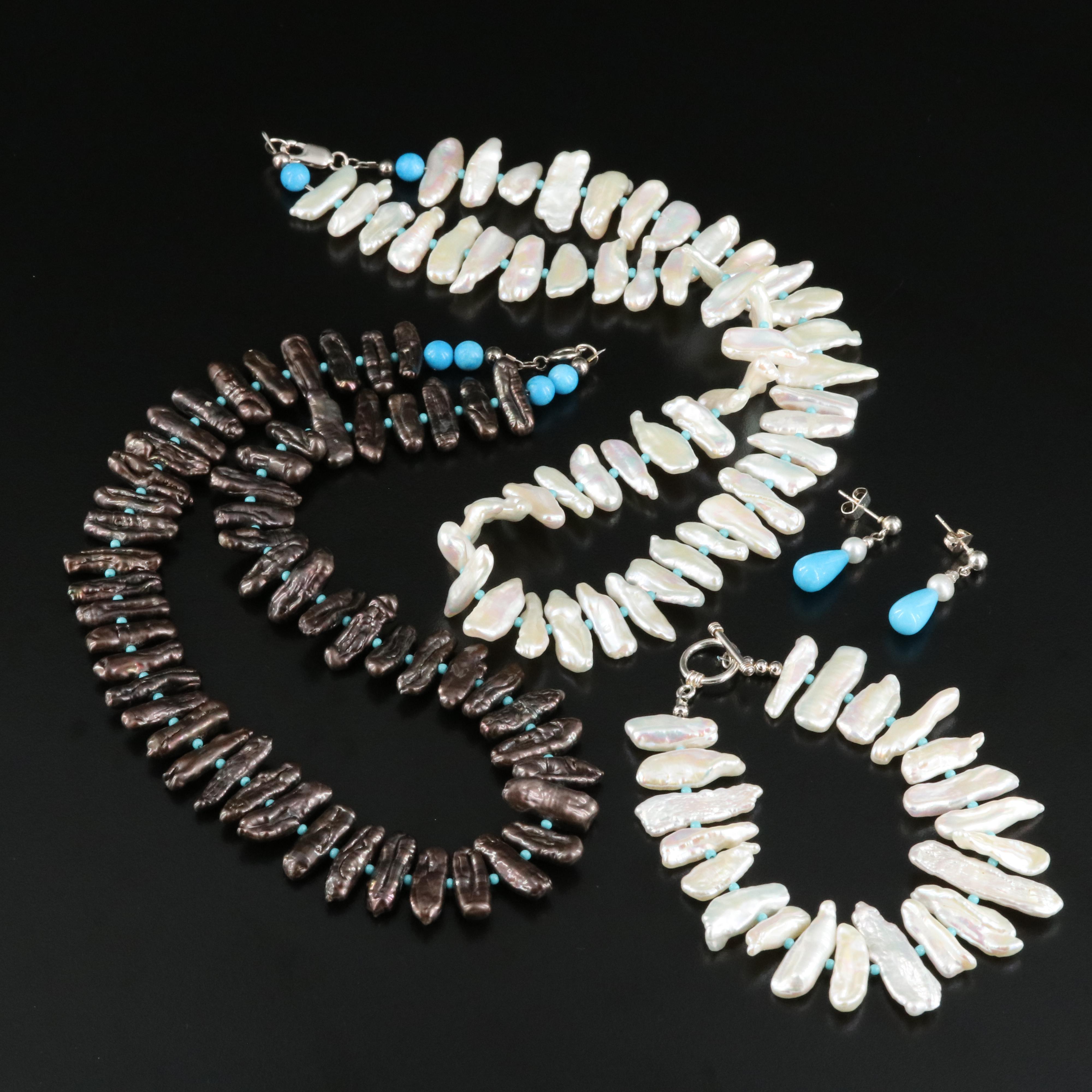 Pearl, Magnesite and Glass Necklaces, Bracelet and Earrings