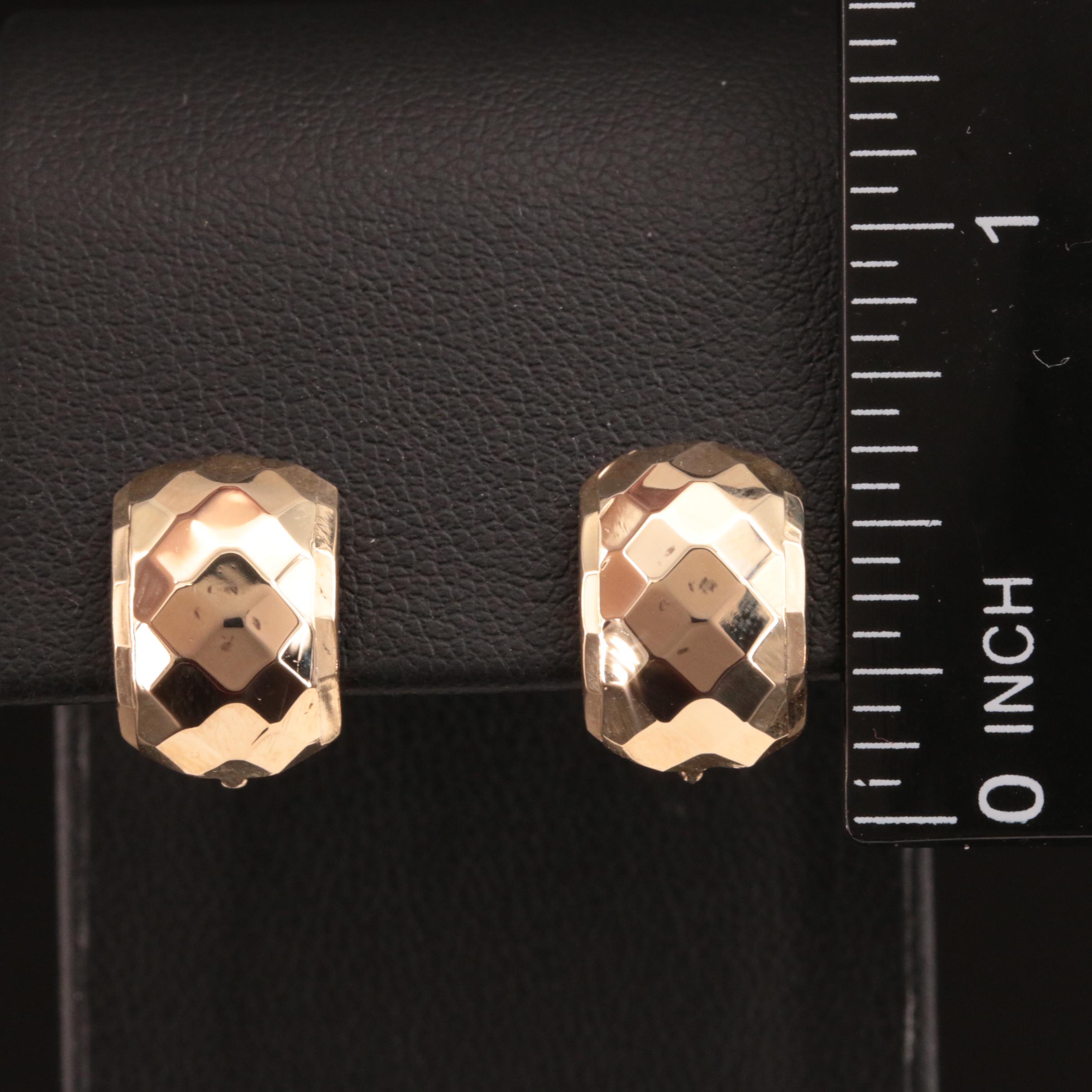 Turkish 14K Faceted Half Hoop Earrings