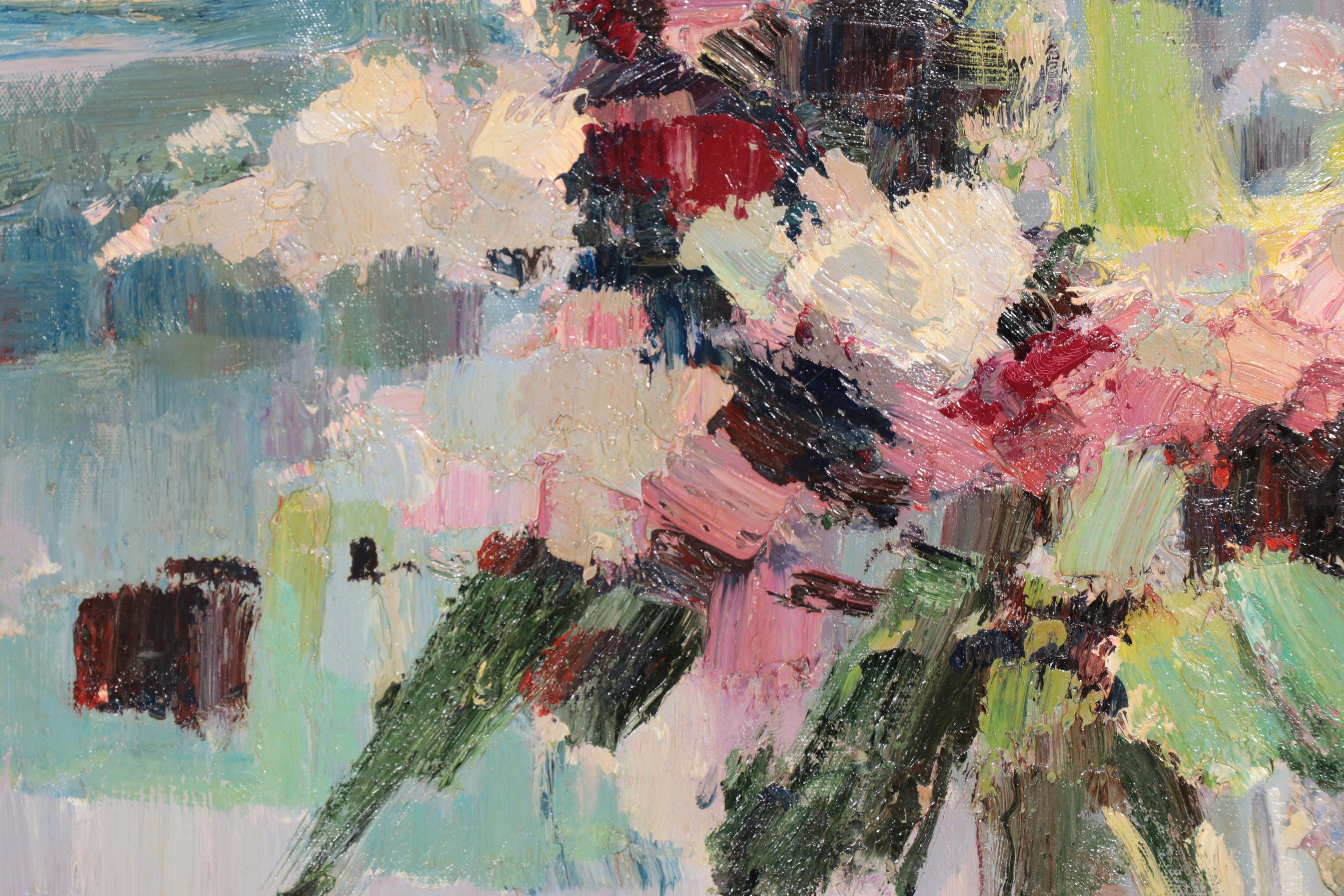 Ping Floral Still Life Oil Painting, 21st Century