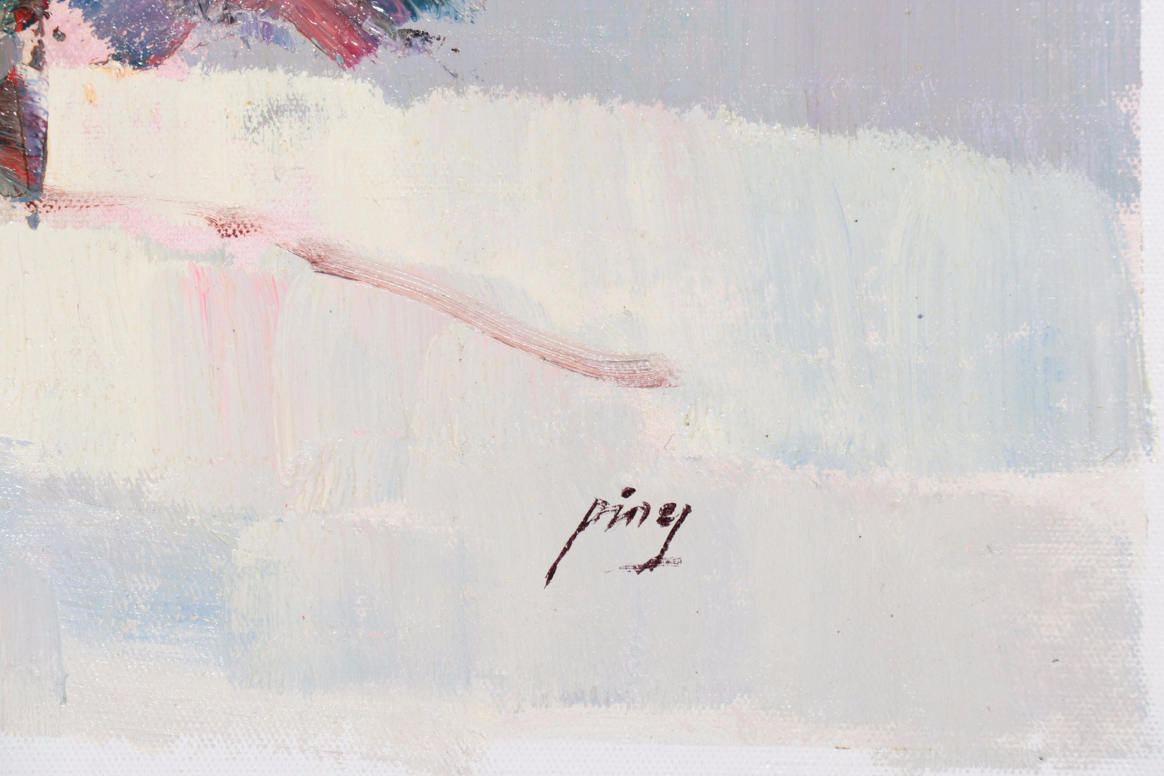 Ping Floral Still Life Oil Painting, 21st Century