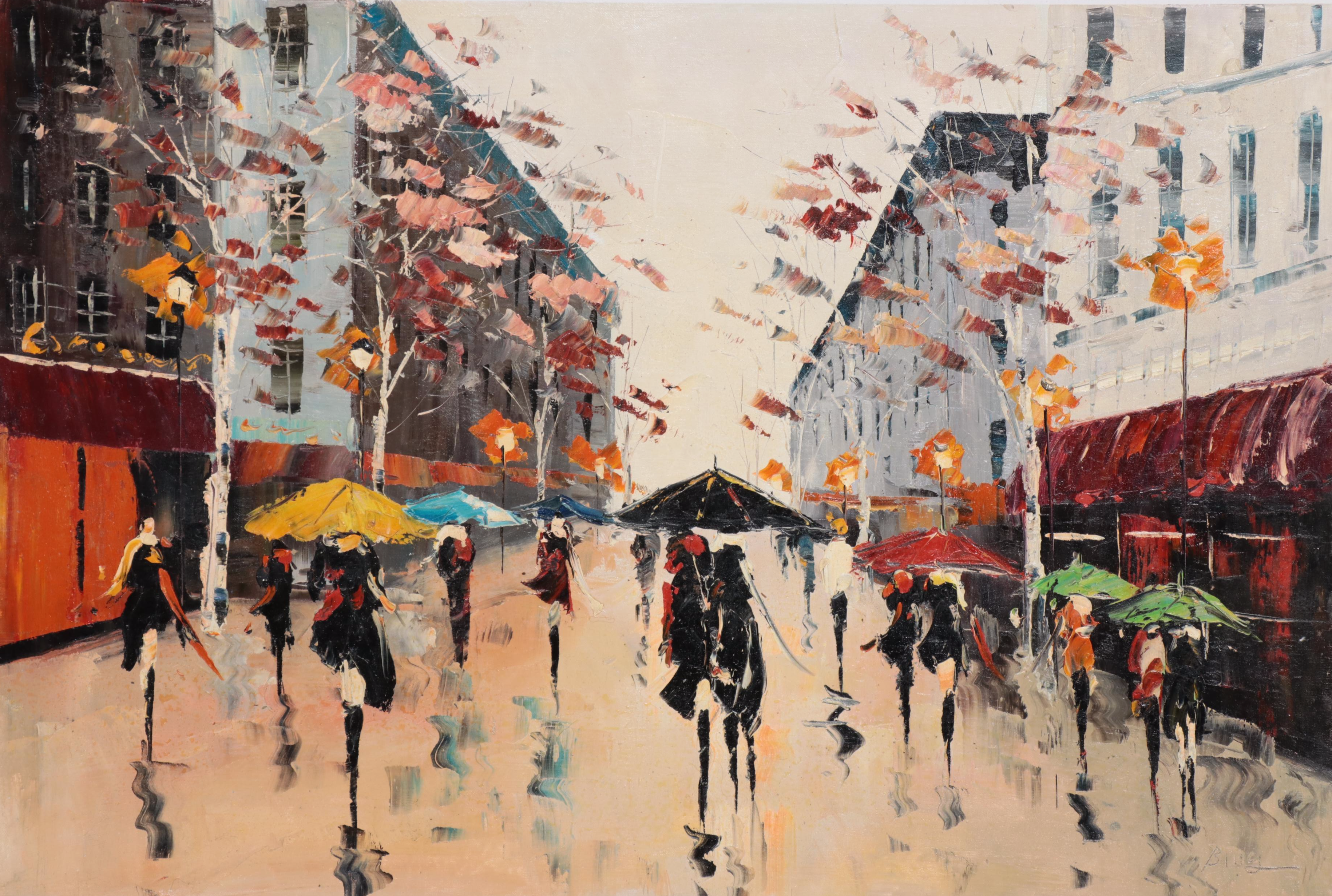 Bing Rainy Cityscape Oil Painting, 21st Century