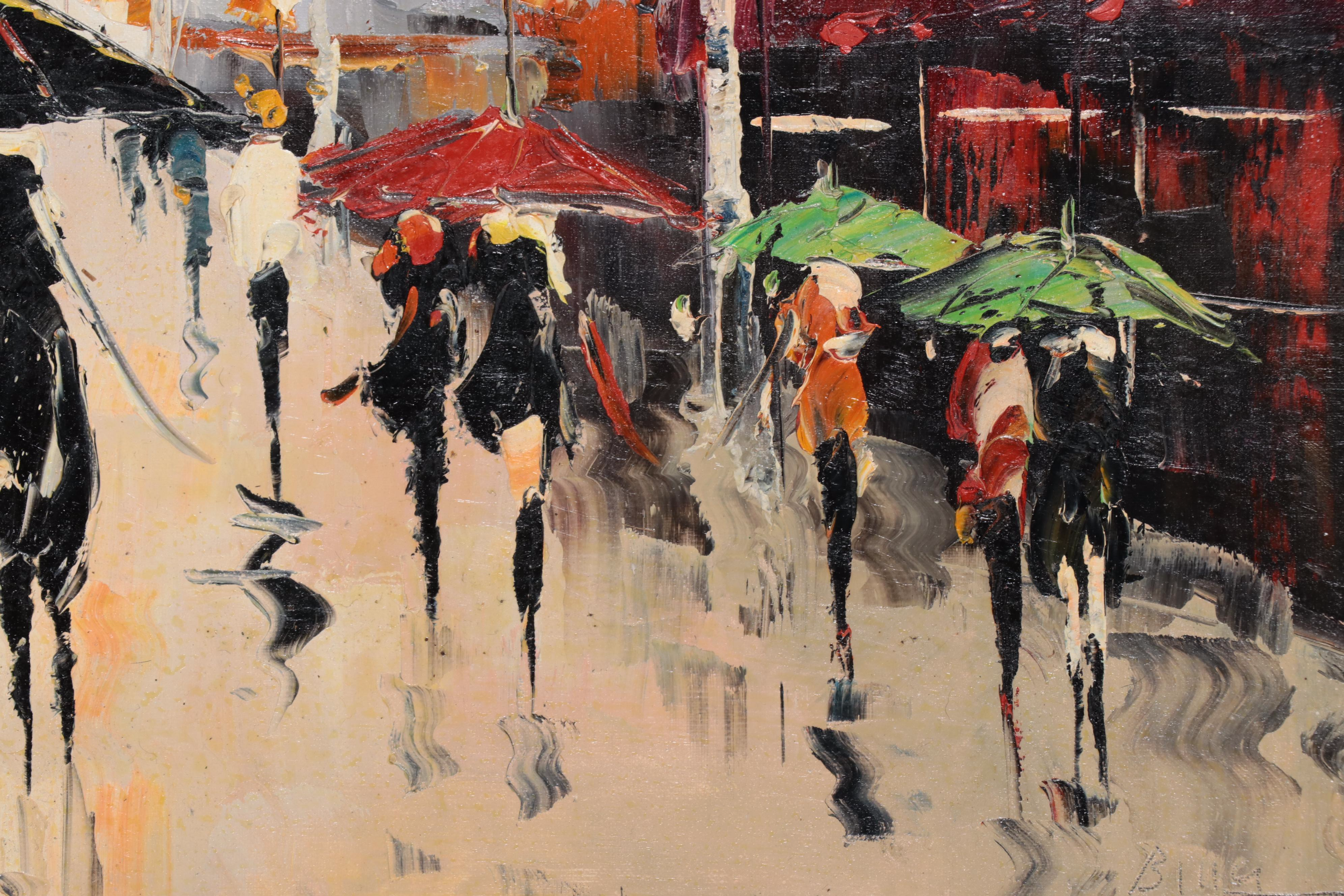 Bing Rainy Cityscape Oil Painting, 21st Century