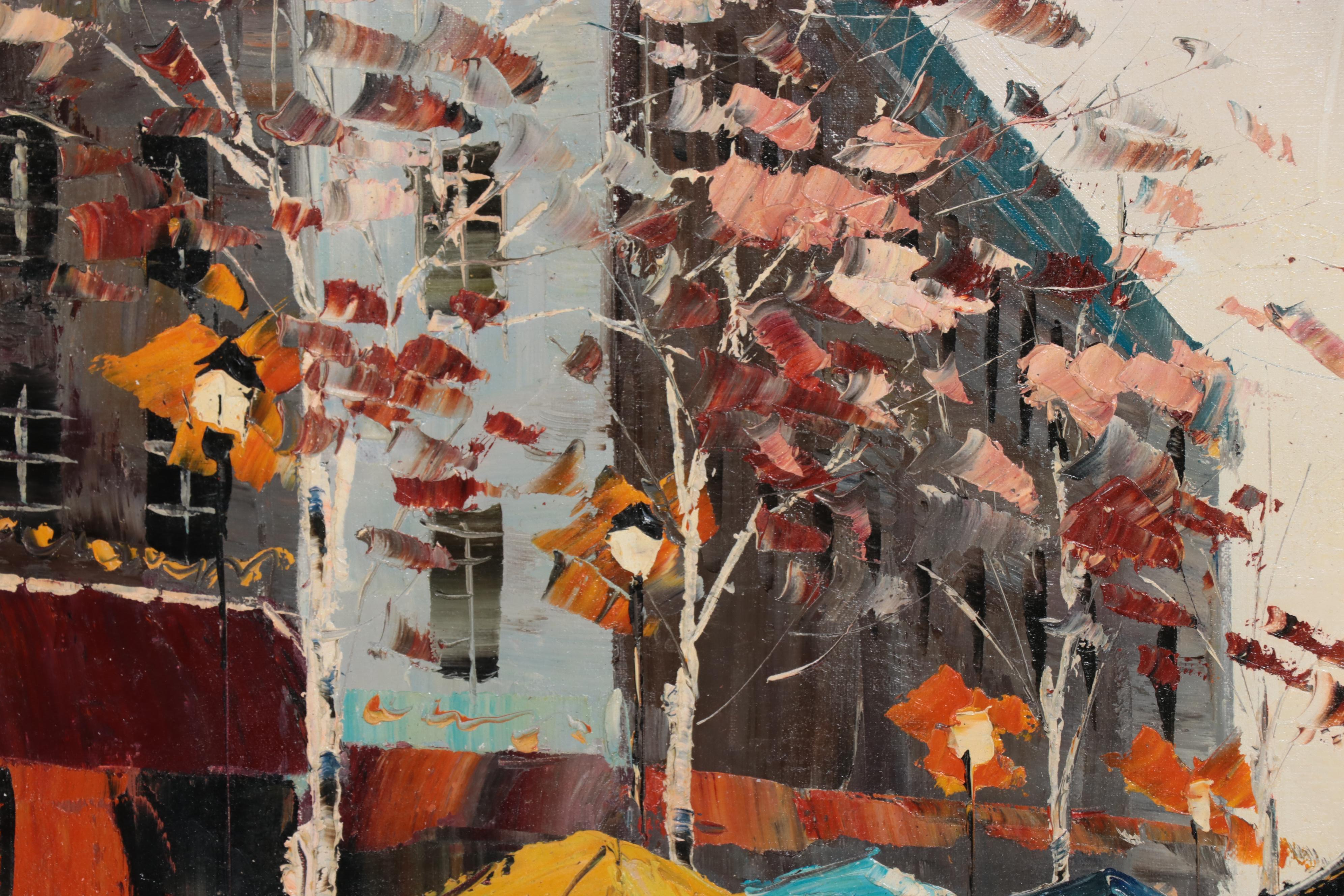 Bing Rainy Cityscape Oil Painting, 21st Century