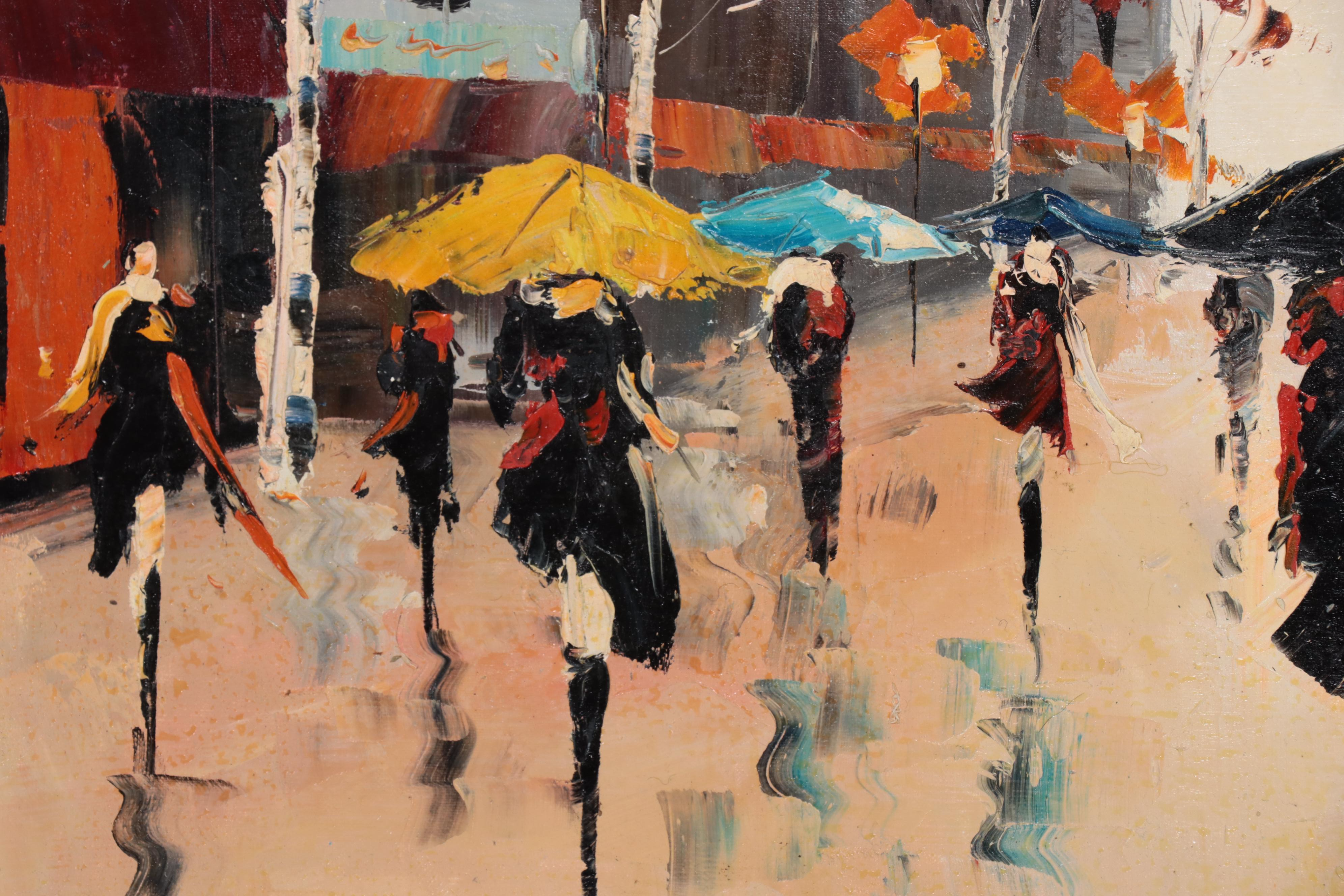 Bing Rainy Cityscape Oil Painting, 21st Century