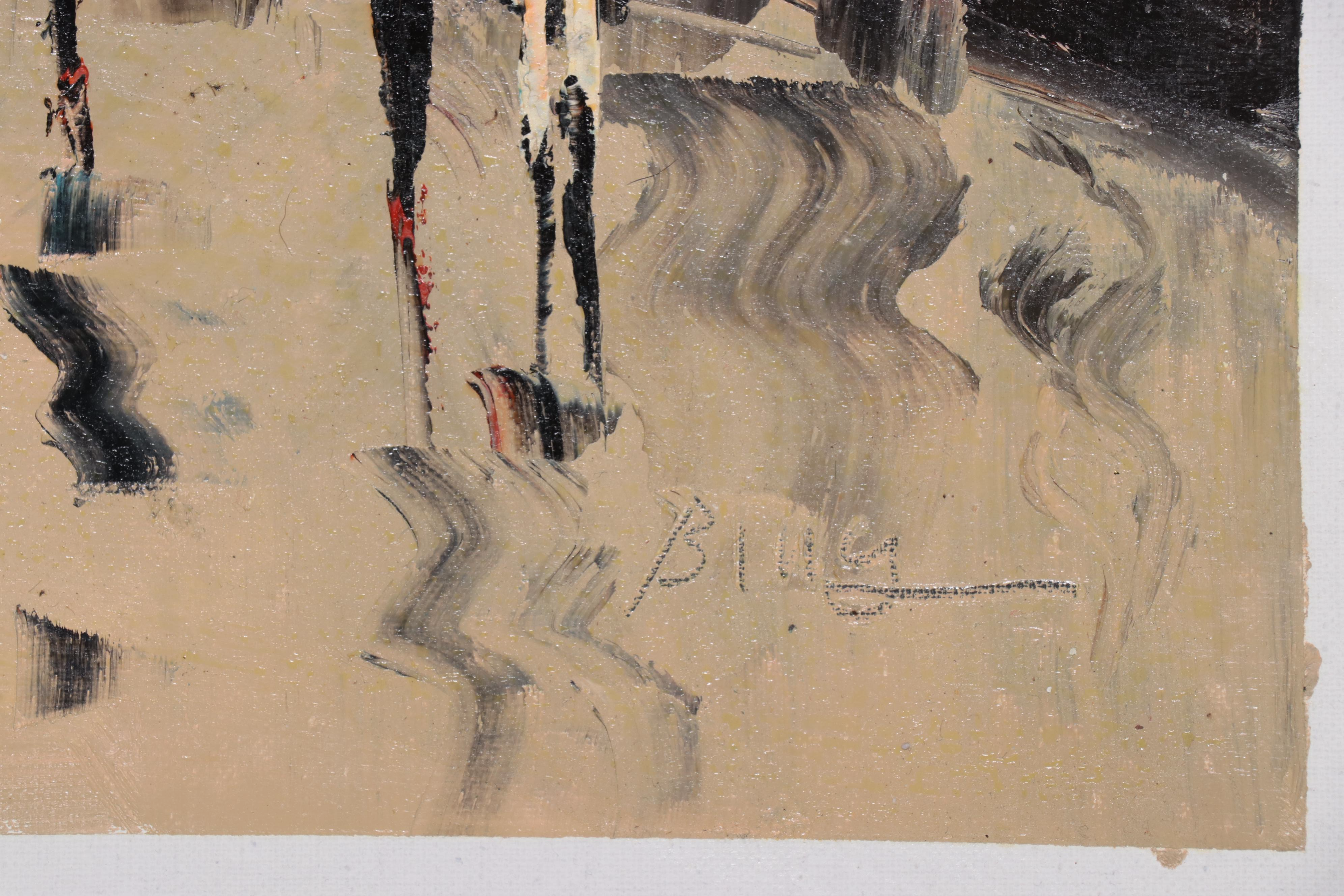 Bing Rainy Cityscape Oil Painting, 21st Century