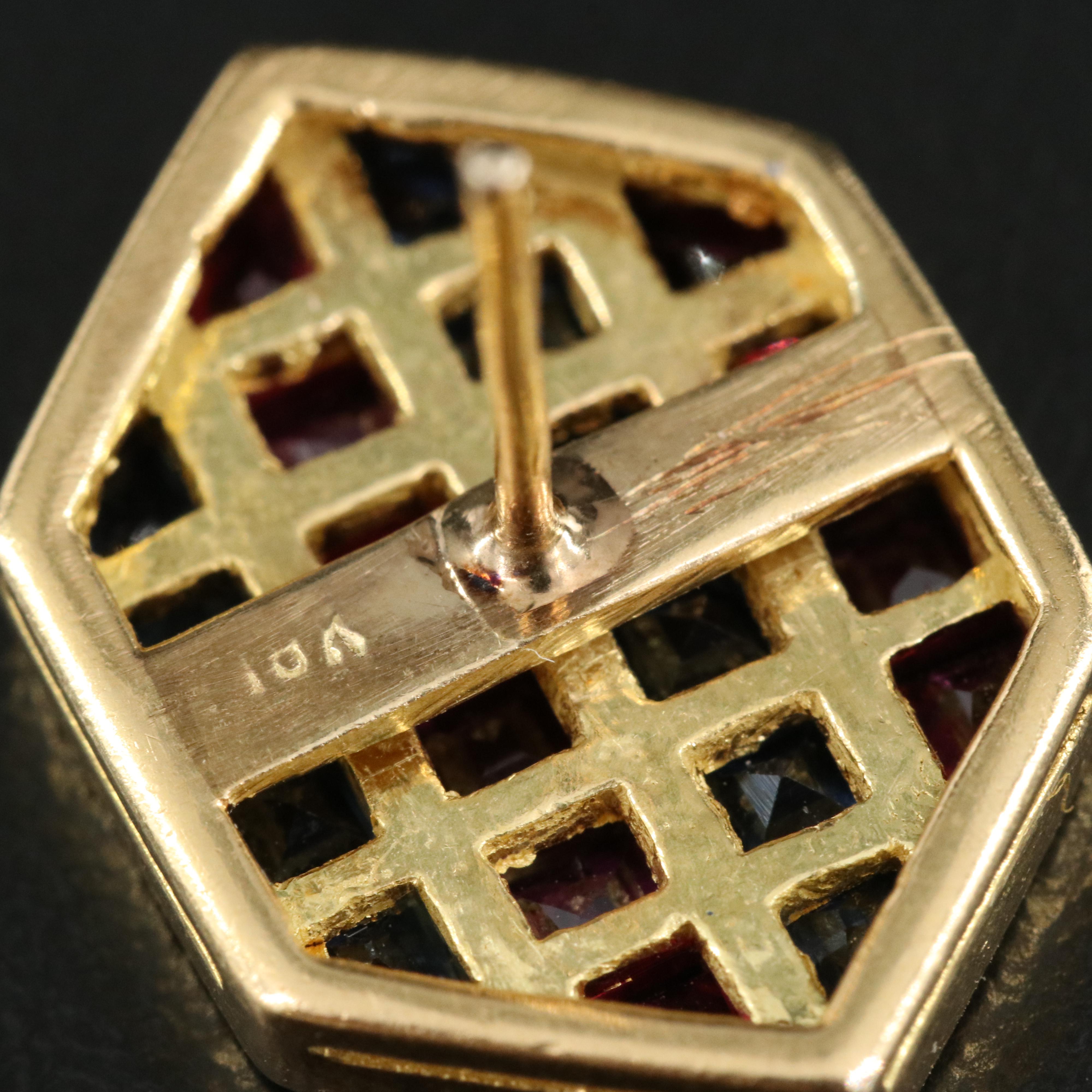 18K Sapphire and Ruby Hexagonal Earrings with 14K Accents