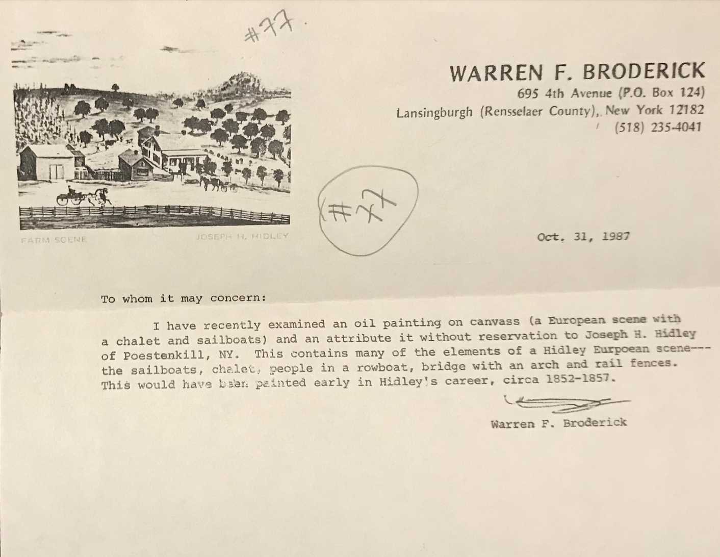 Joseph H. Hidley Oil Painting of Boats In European River Landscape