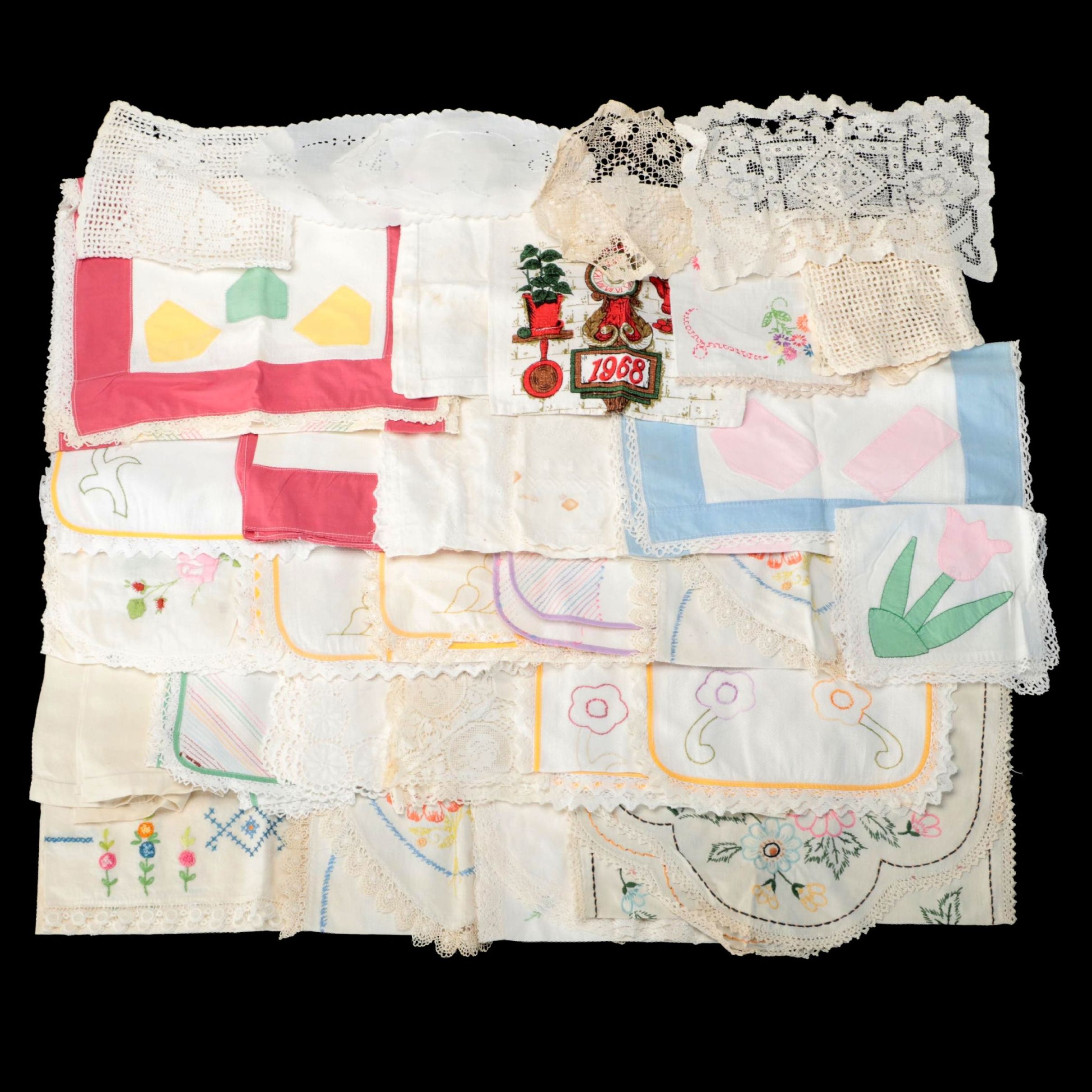 Embroidered, Appliqued and Crocheted Runners, Doilies and Other Table Linens