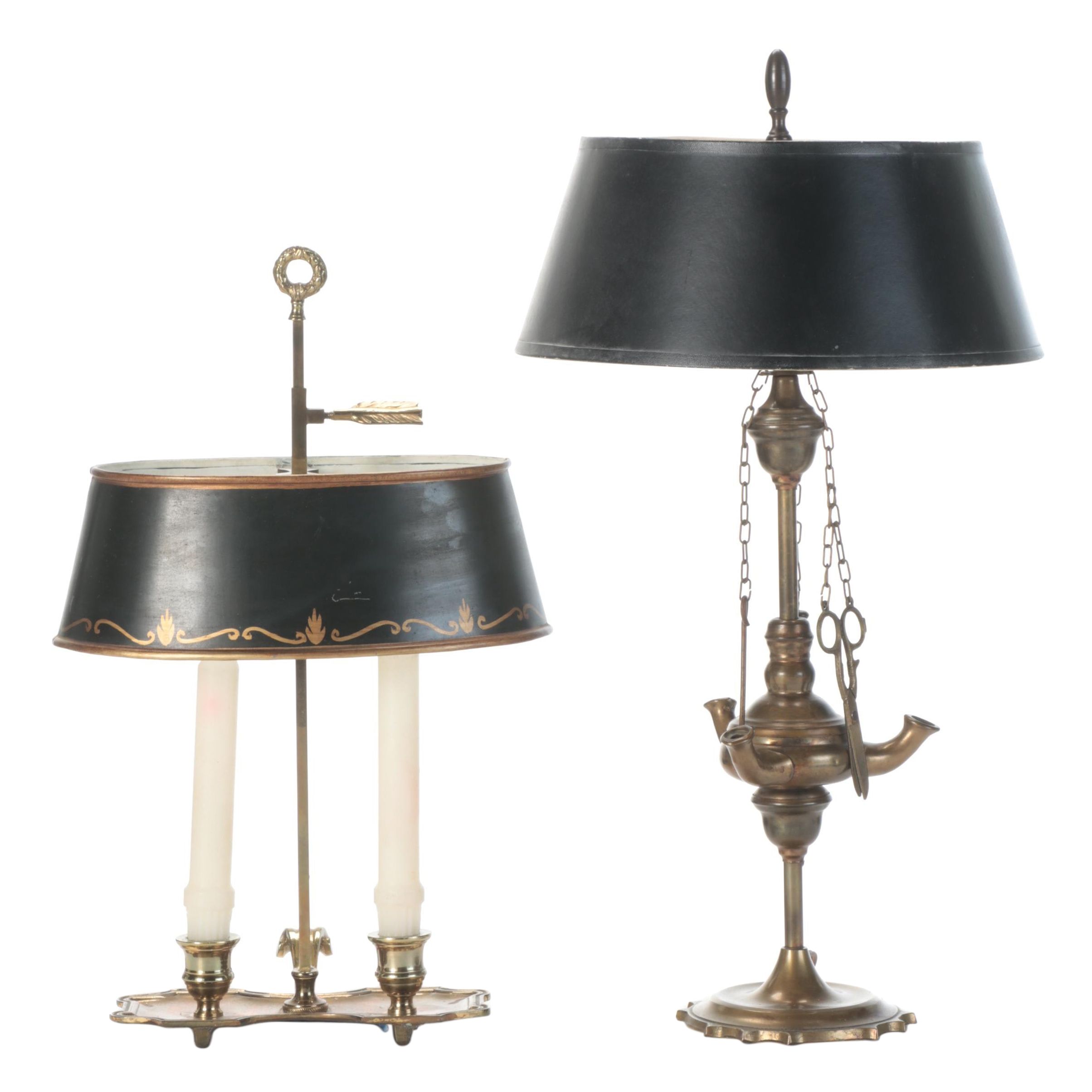 French Bouillotte Style Candle Lamp with Brass Oil Lamp Adapted Table Lamp