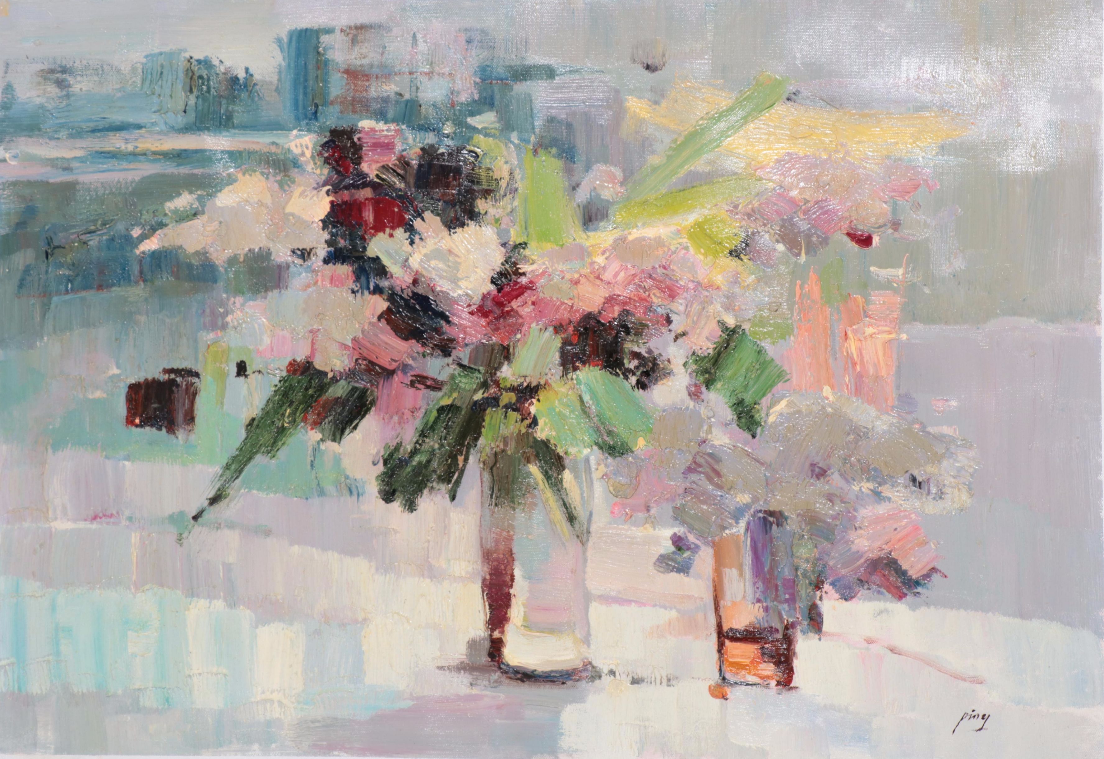 Ping Floral Still Life Oil Painting, 21st Century