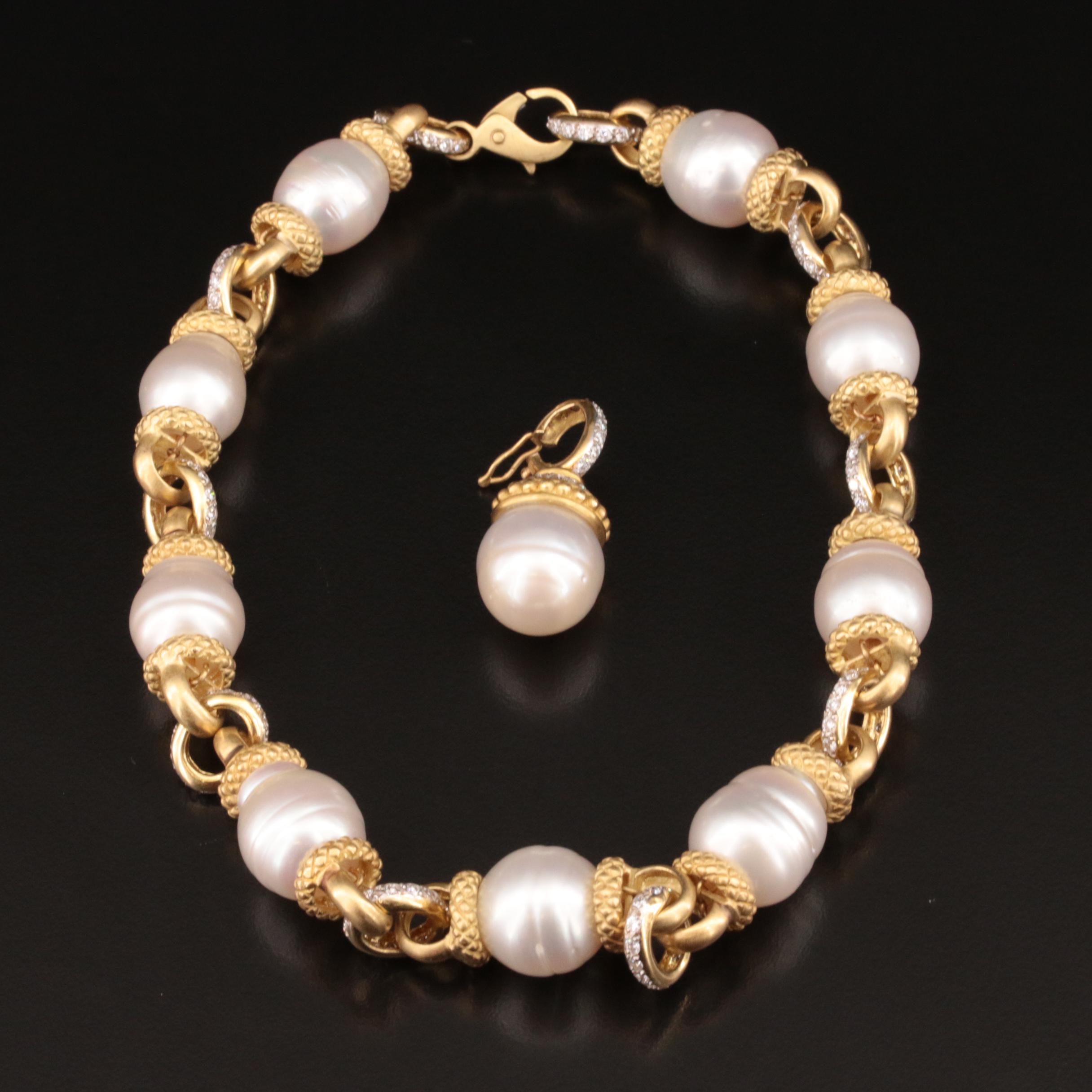 18K 14.00 - 15.75 mm Pearl and 4.75 CTW Diamond Necklace with Enhancer Pendant