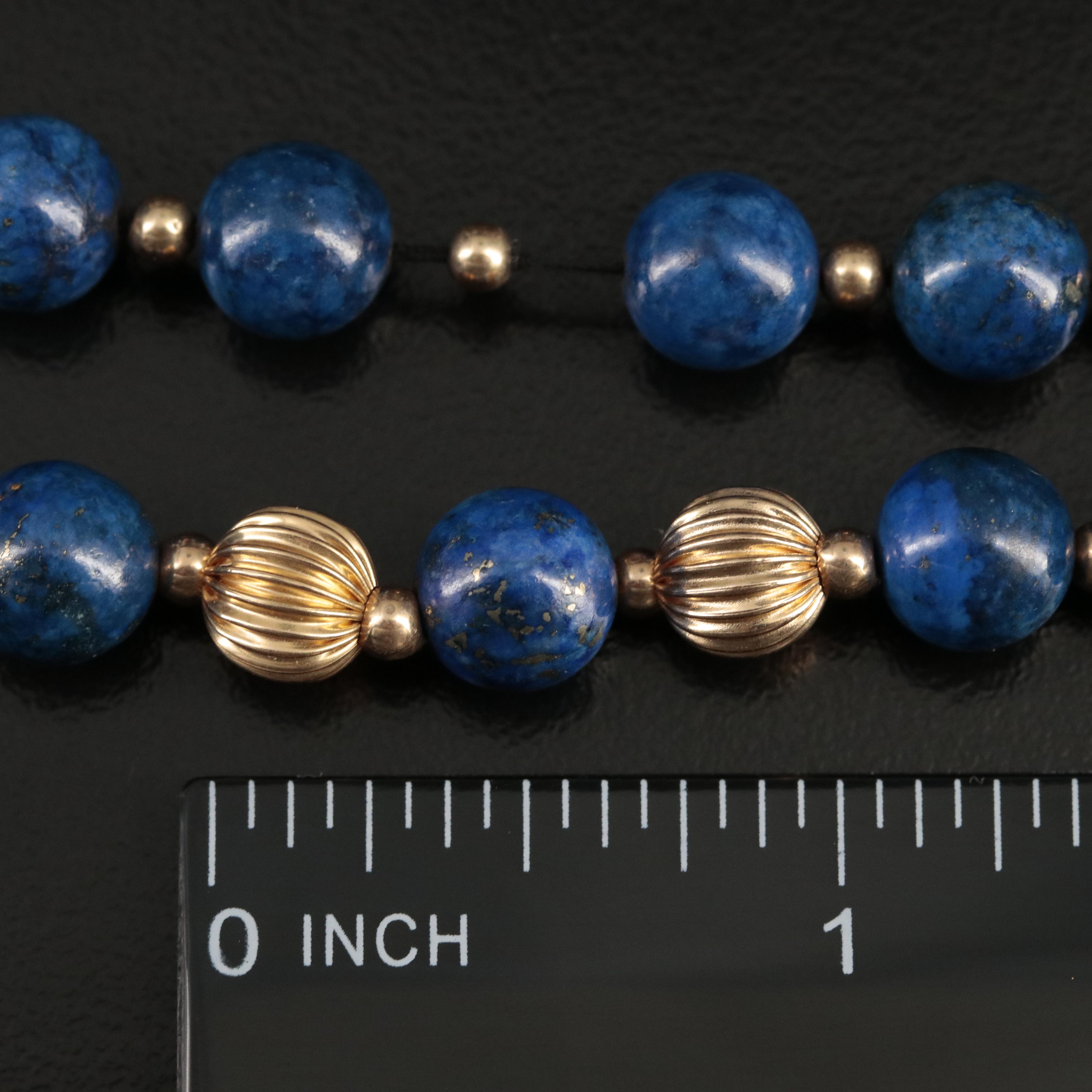 Lapis Lazuli Bead Necklace with 14K Clasp and Spacer Beads