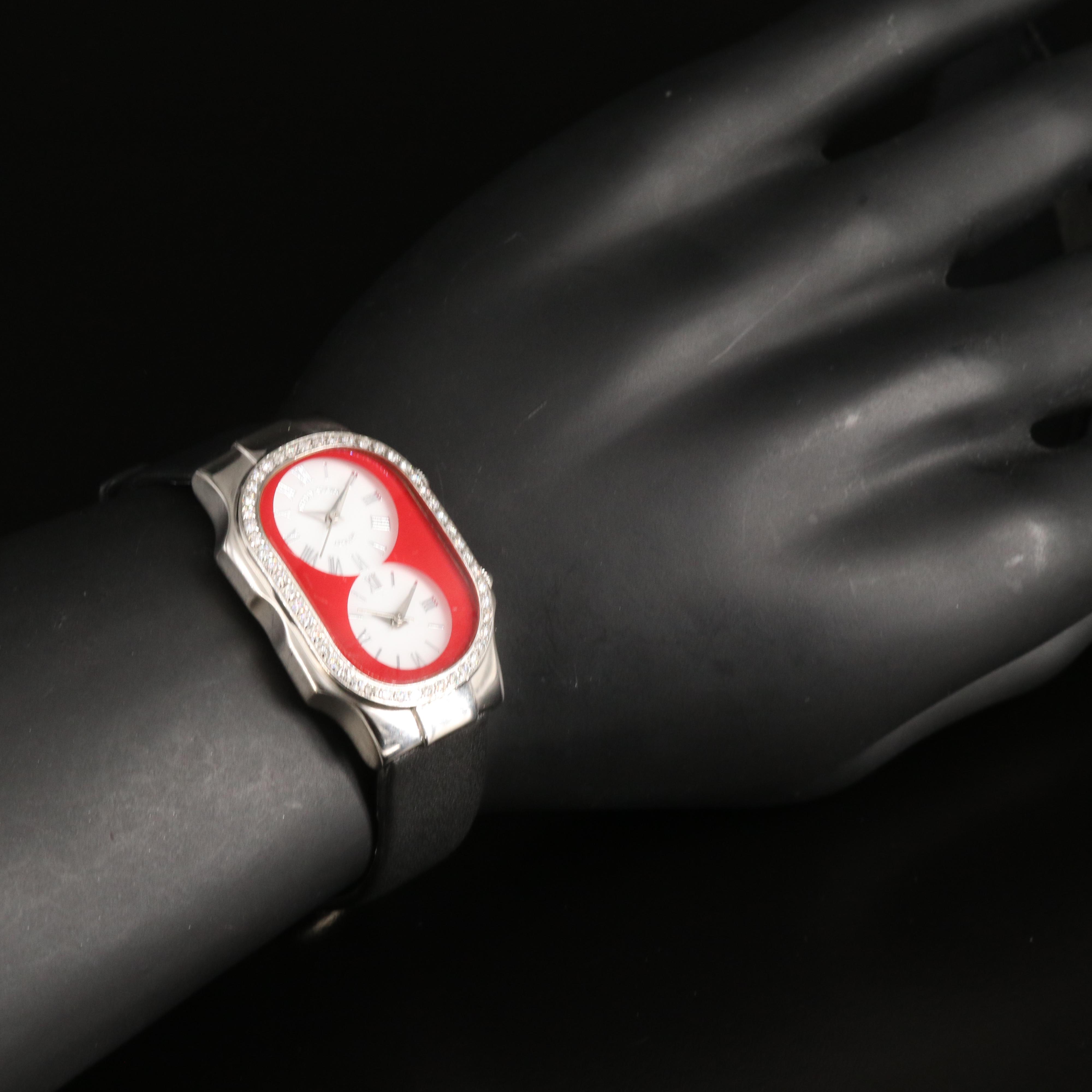 Philip Stein Teslar Dual Time Diamond Bezel Watch