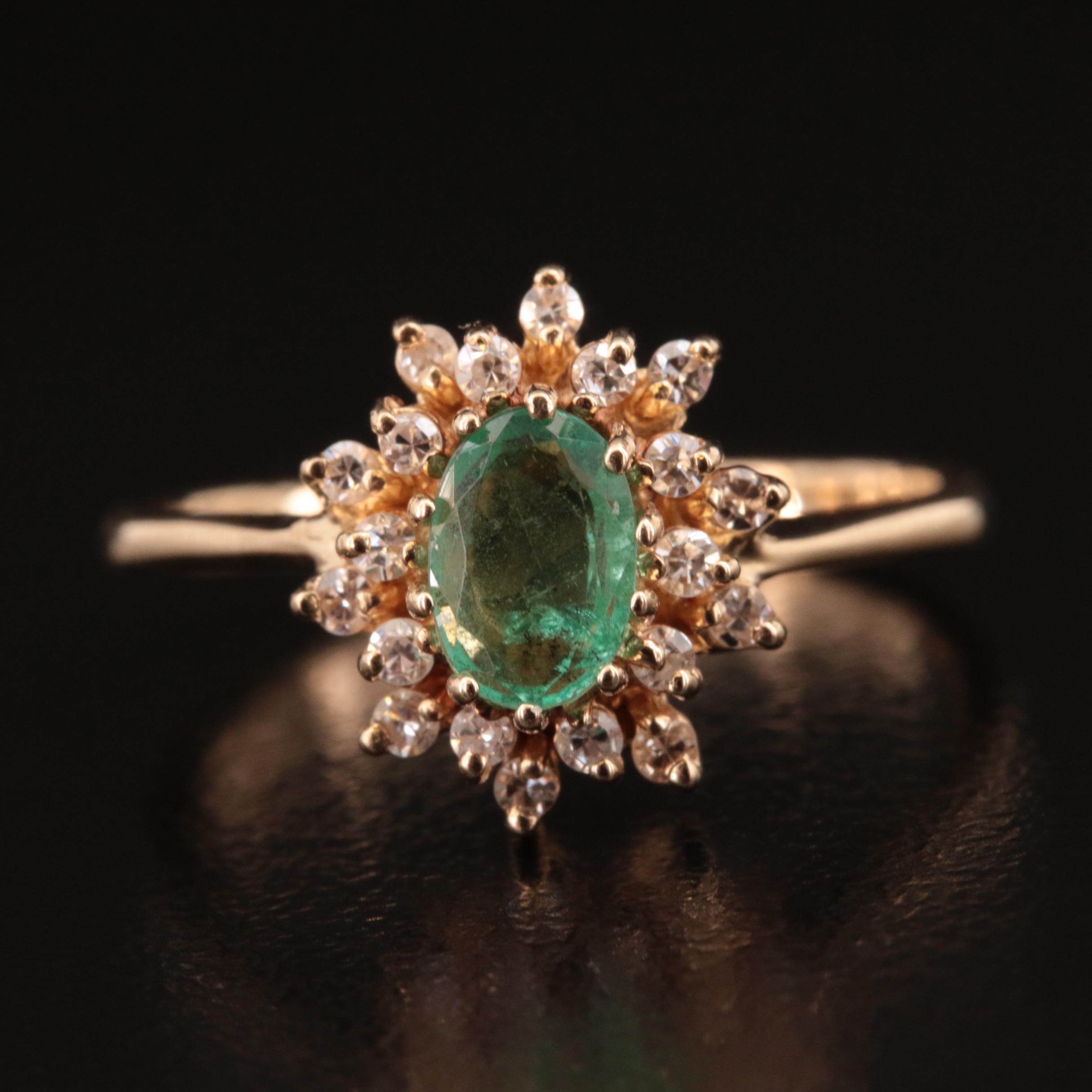 14K Emerald and Diamond Ring