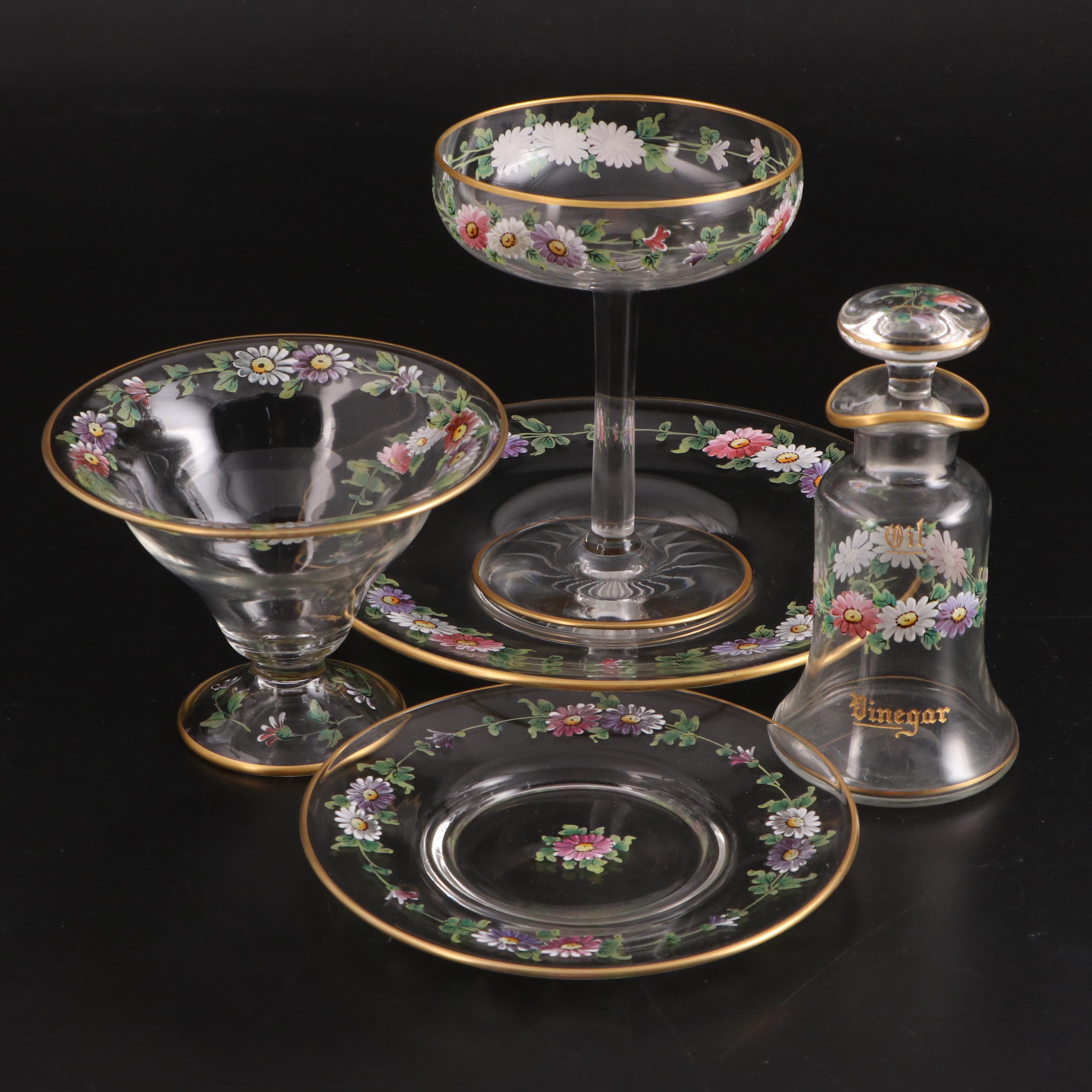 Floral Motif Painted Glass Table Accessories