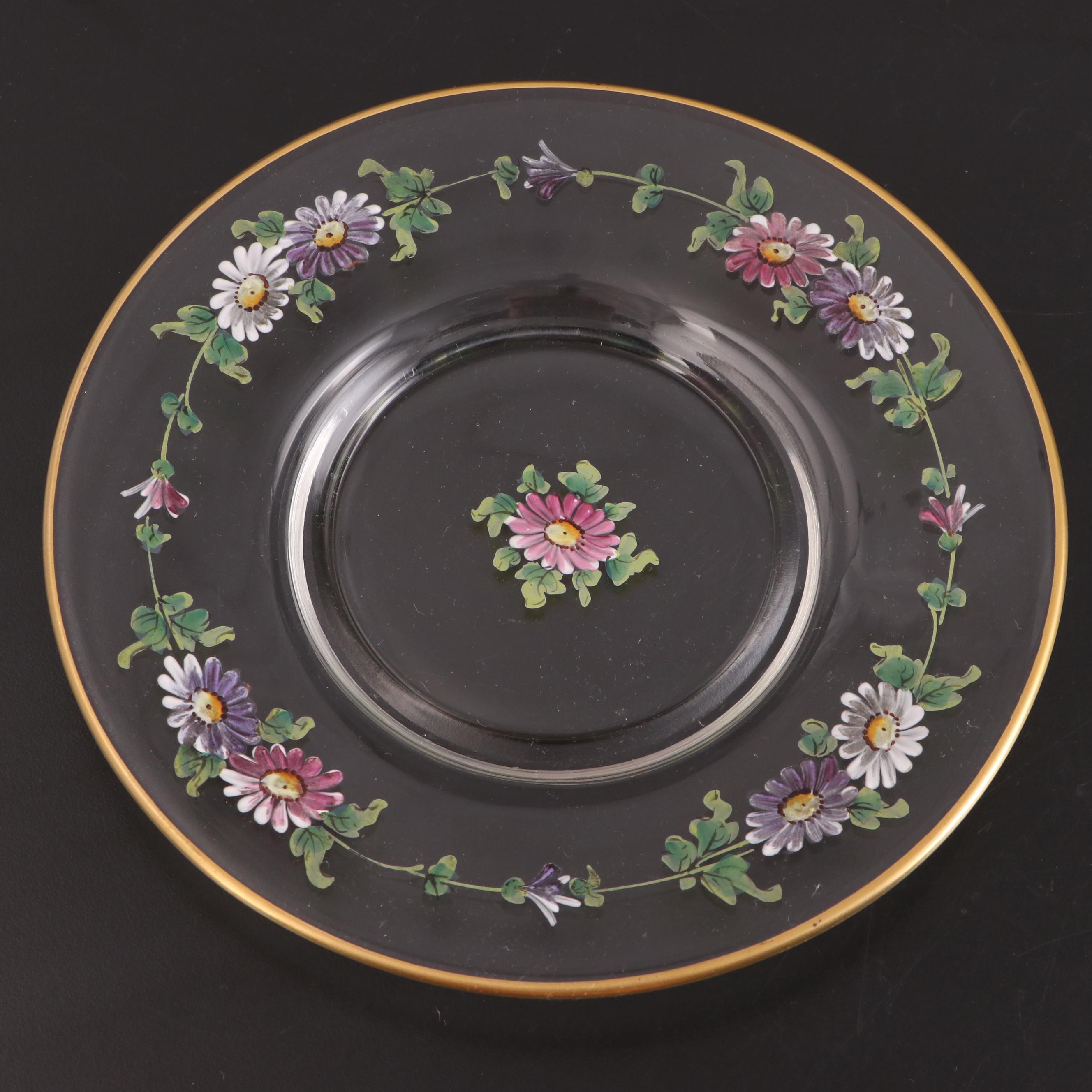 Floral Motif Painted Glass Table Accessories