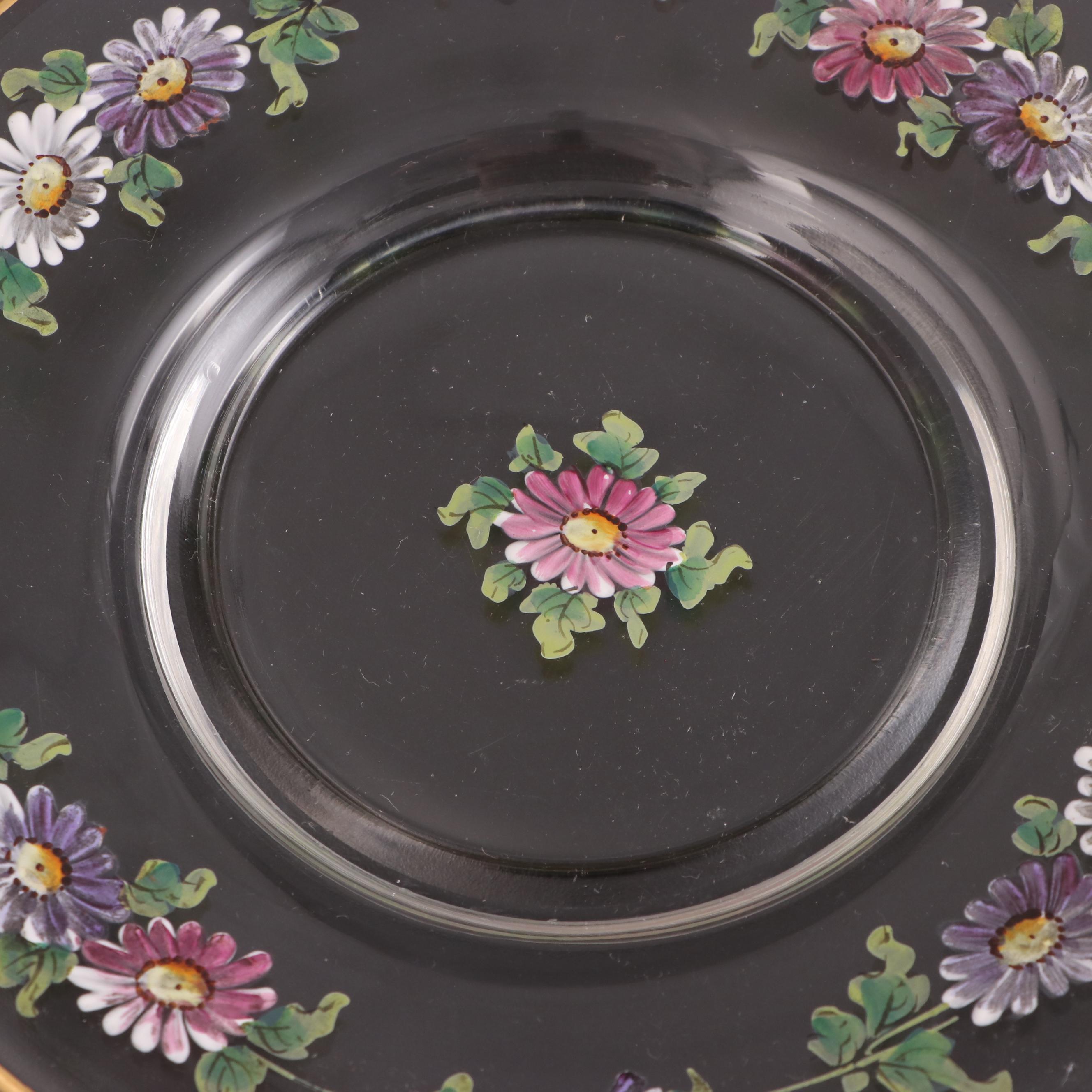 Floral Motif Painted Glass Table Accessories