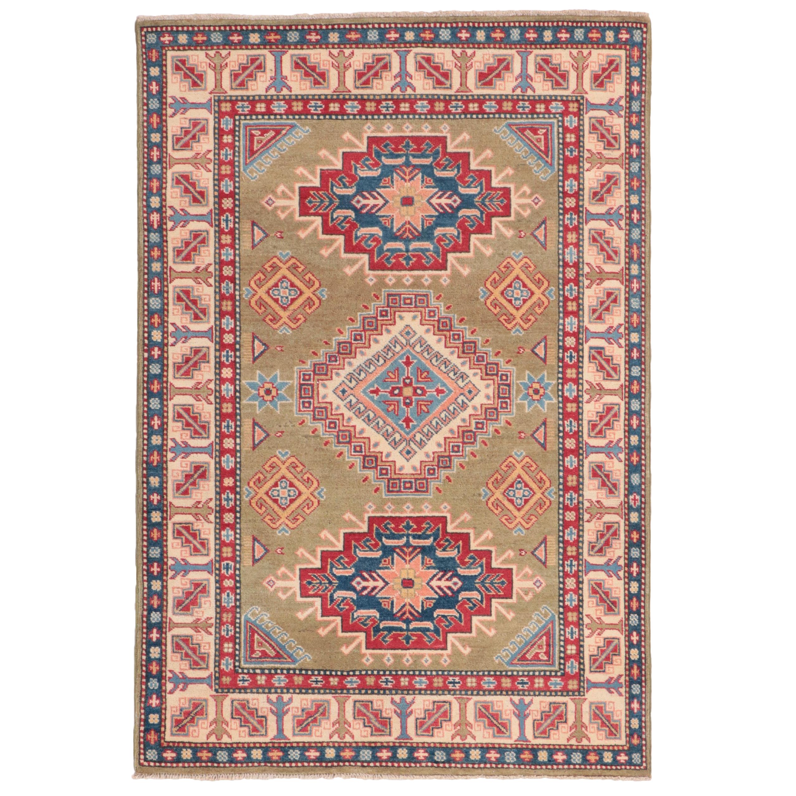 4' x 6' Hand-Knotted Pakistani Kazak-Style Area Rug