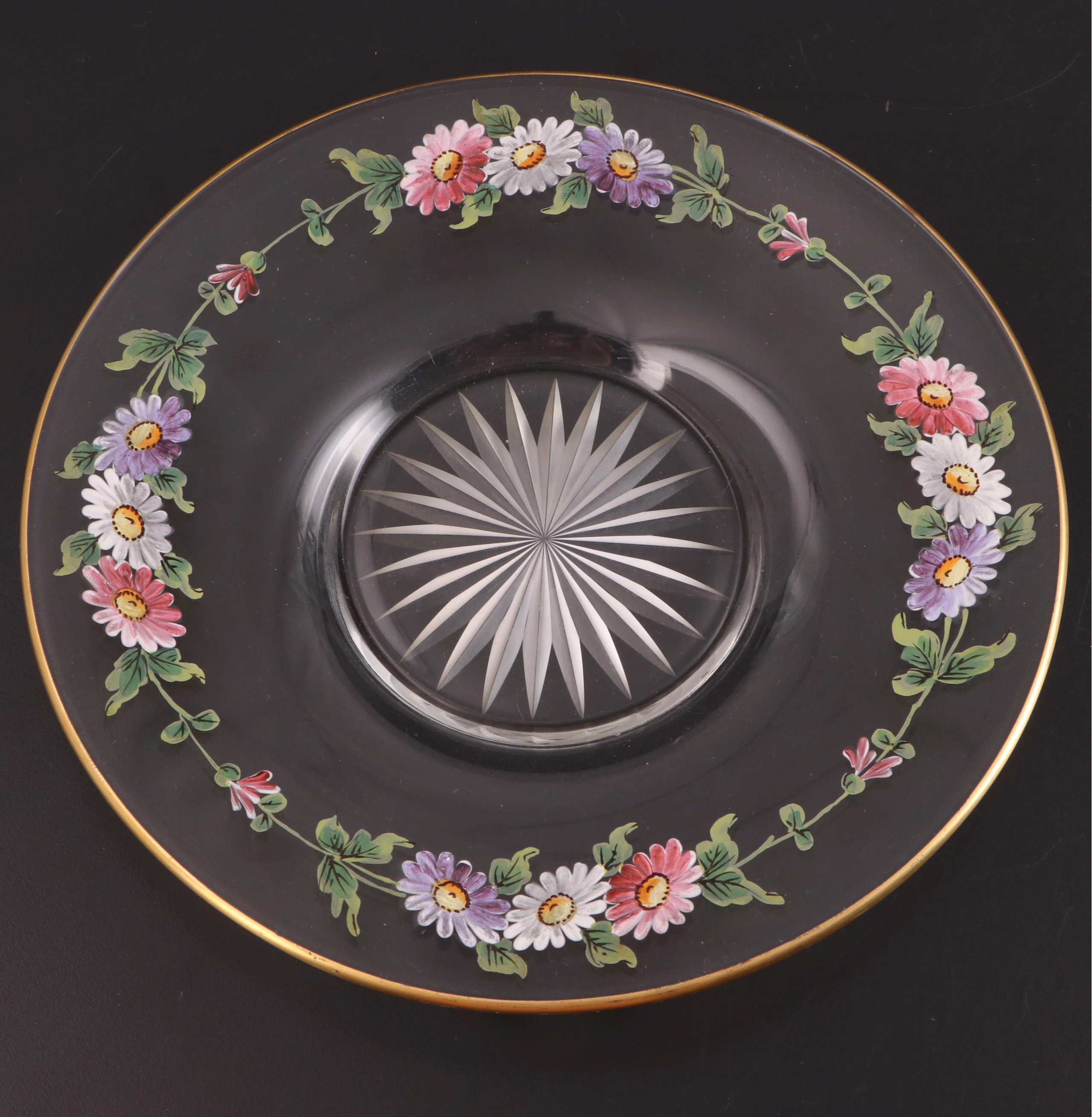 Floral Motif Painted Glass Table Accessories