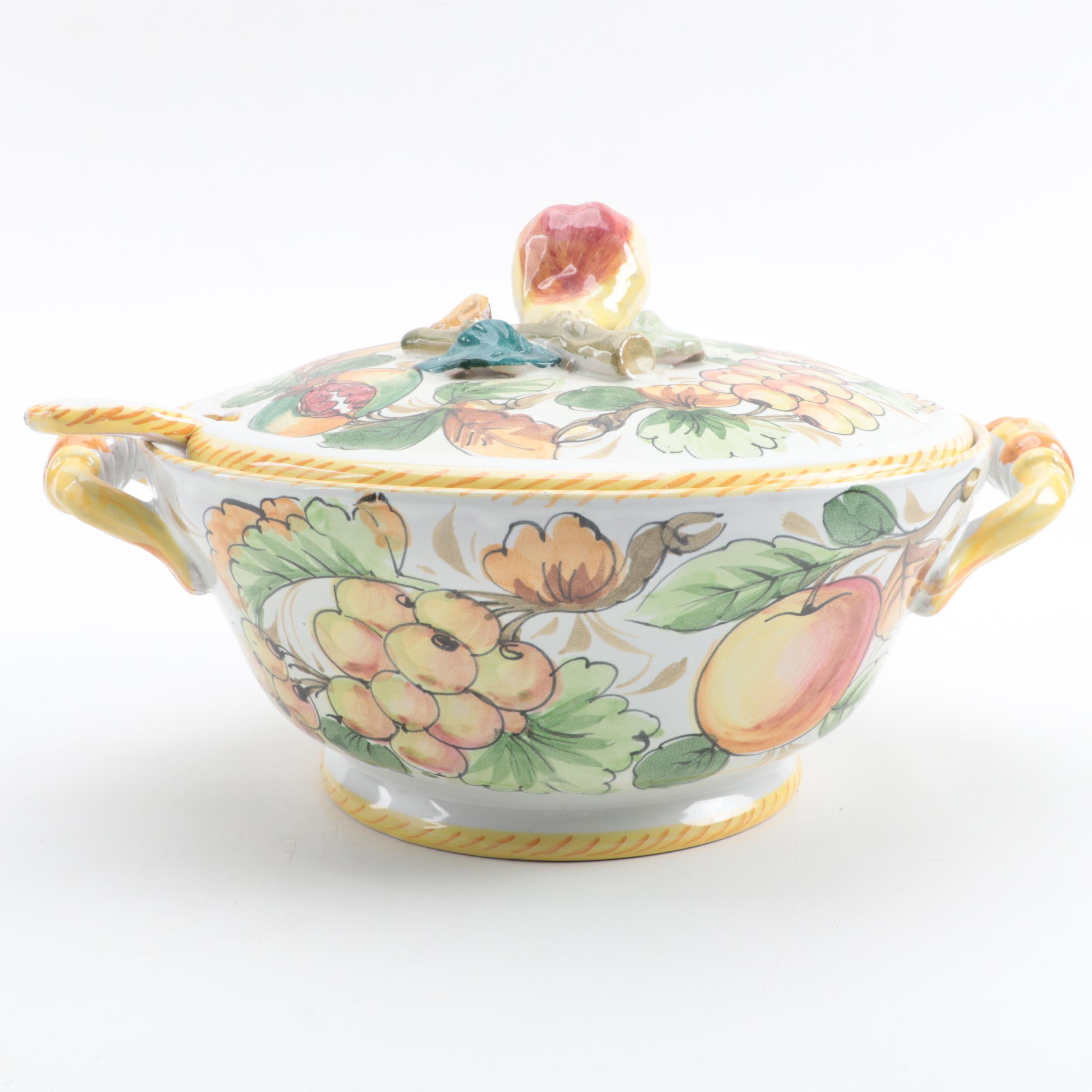 Carolyn Sheffield Botanical Placemats with Italian Ceramic Tureen and Ladle