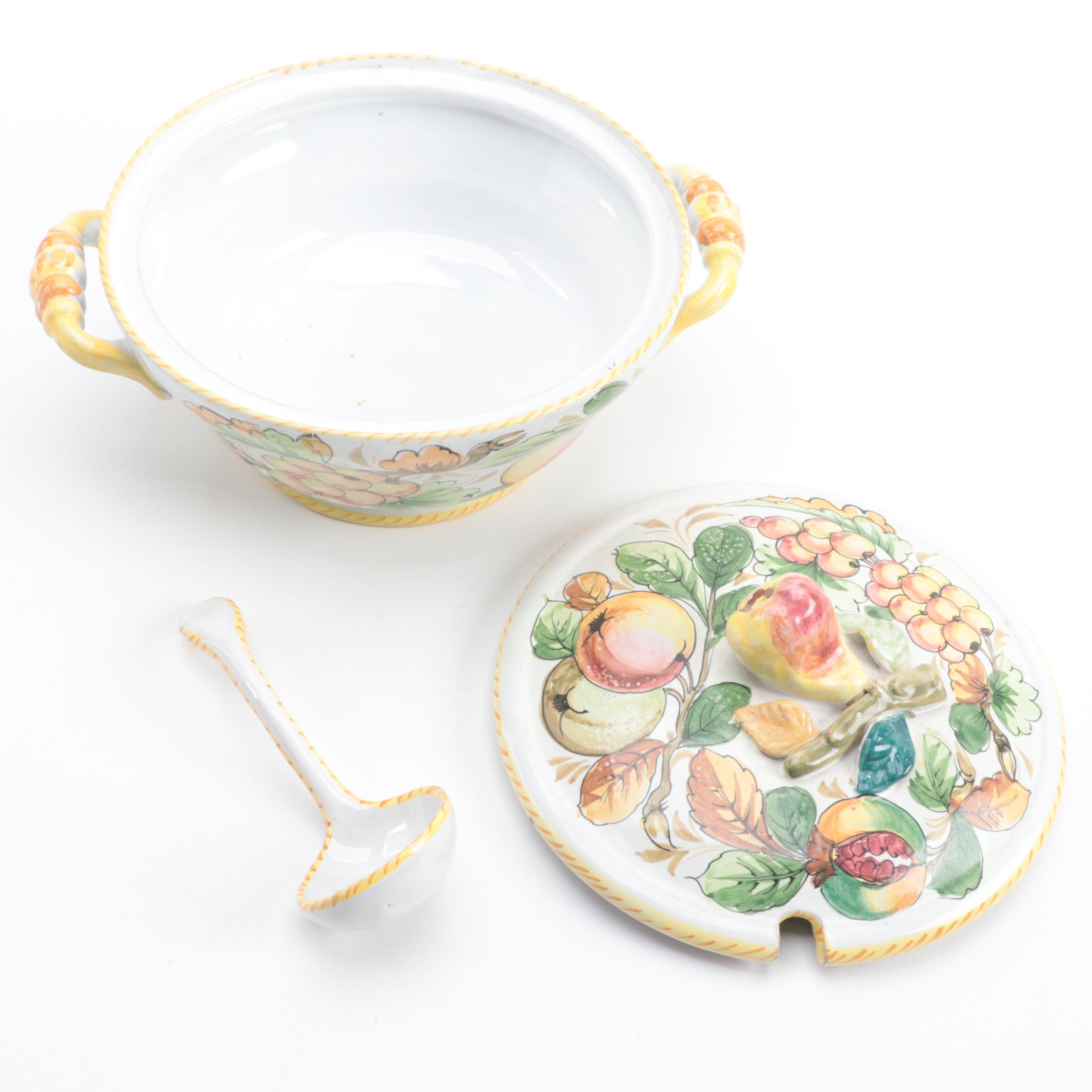 Carolyn Sheffield Botanical Placemats with Italian Ceramic Tureen and Ladle
