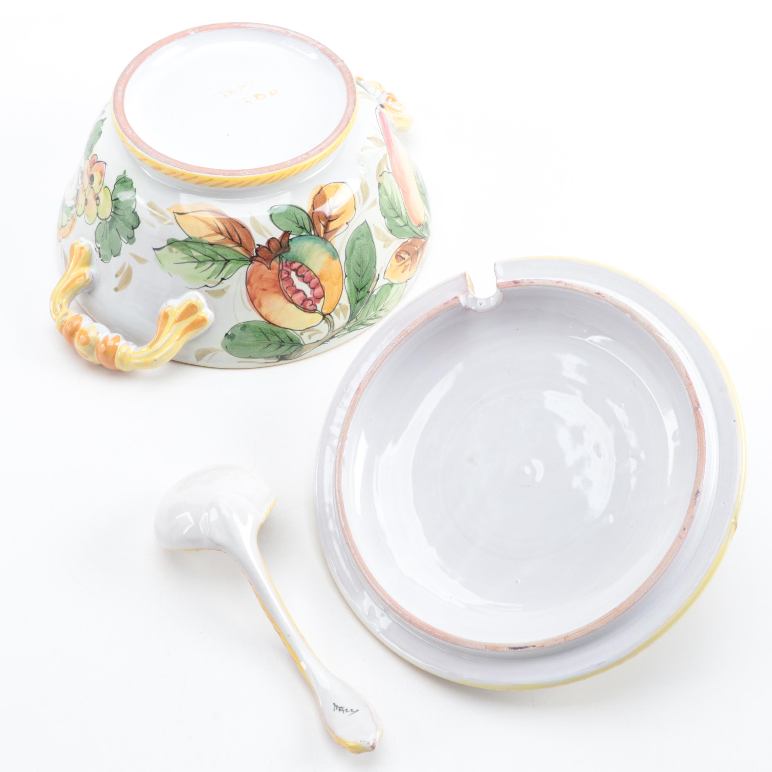 Carolyn Sheffield Botanical Placemats with Italian Ceramic Tureen and Ladle