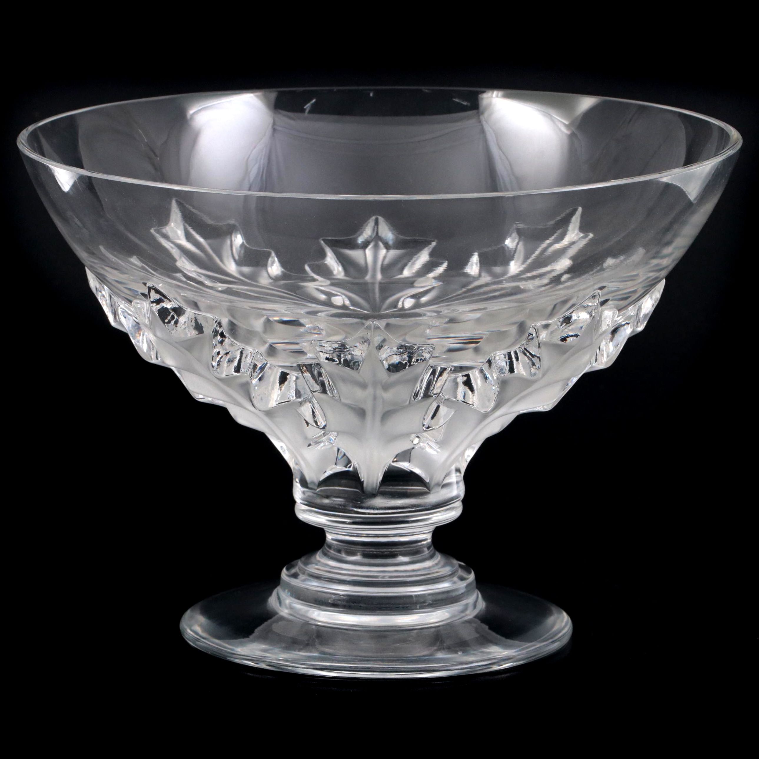 Lalique "Olonne" French Crystal Holly Leaf Centerpiece Compote Bowl