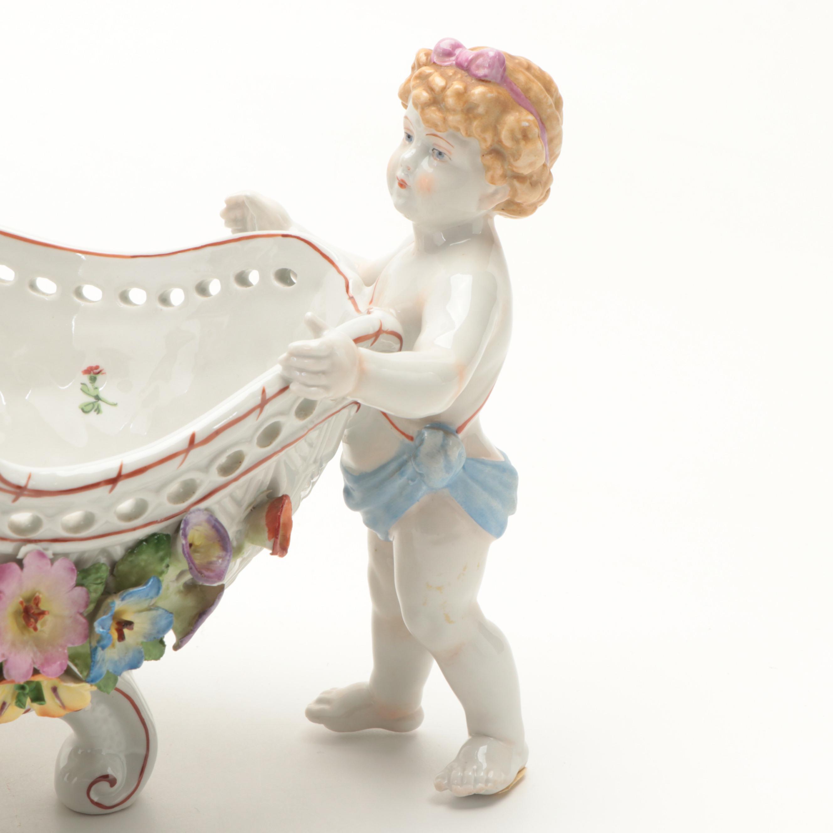 Von Schierholz German Porcelain Centerpiece Bowl with Putti, 1907–1927