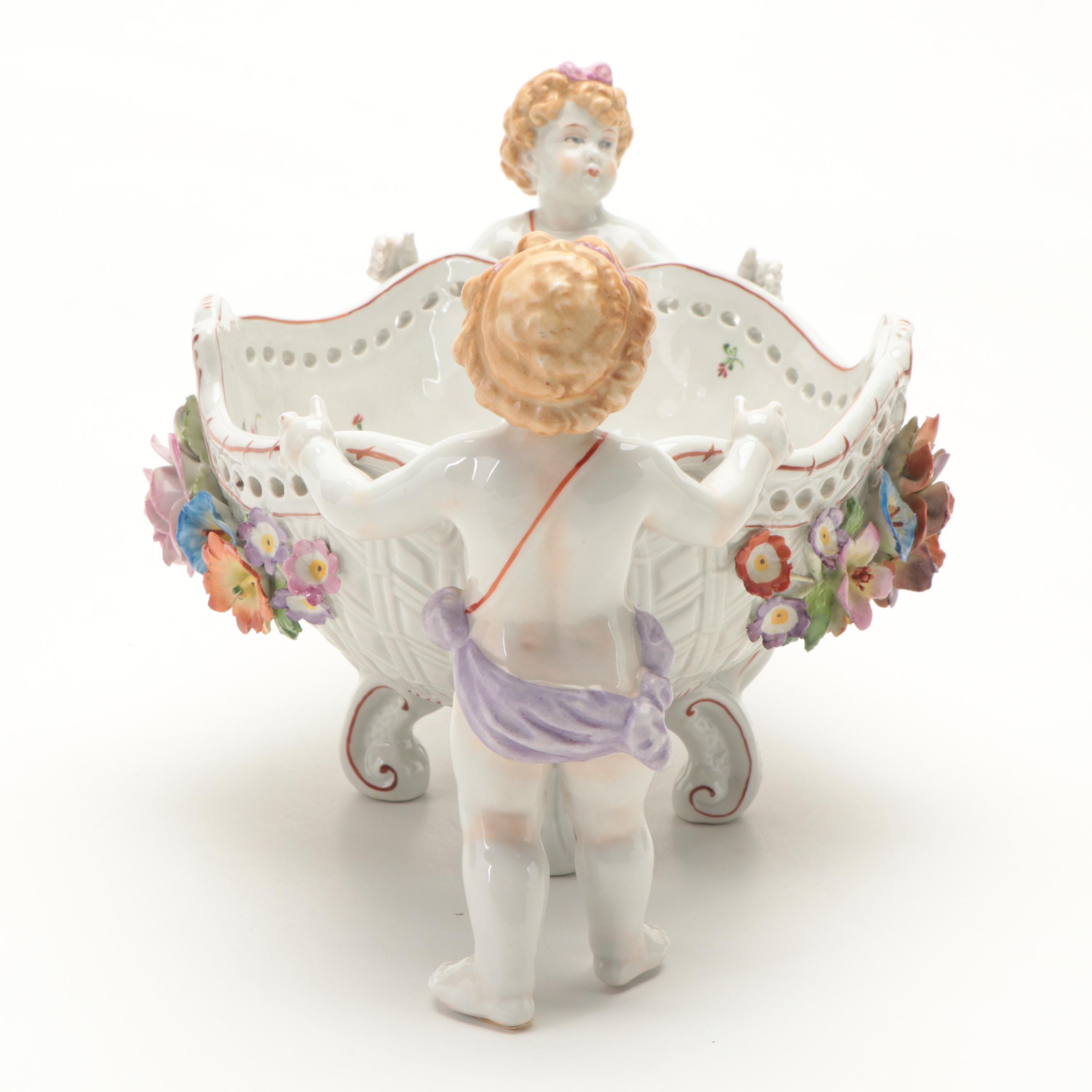 Von Schierholz German Porcelain Centerpiece Bowl with Putti, 1907–1927