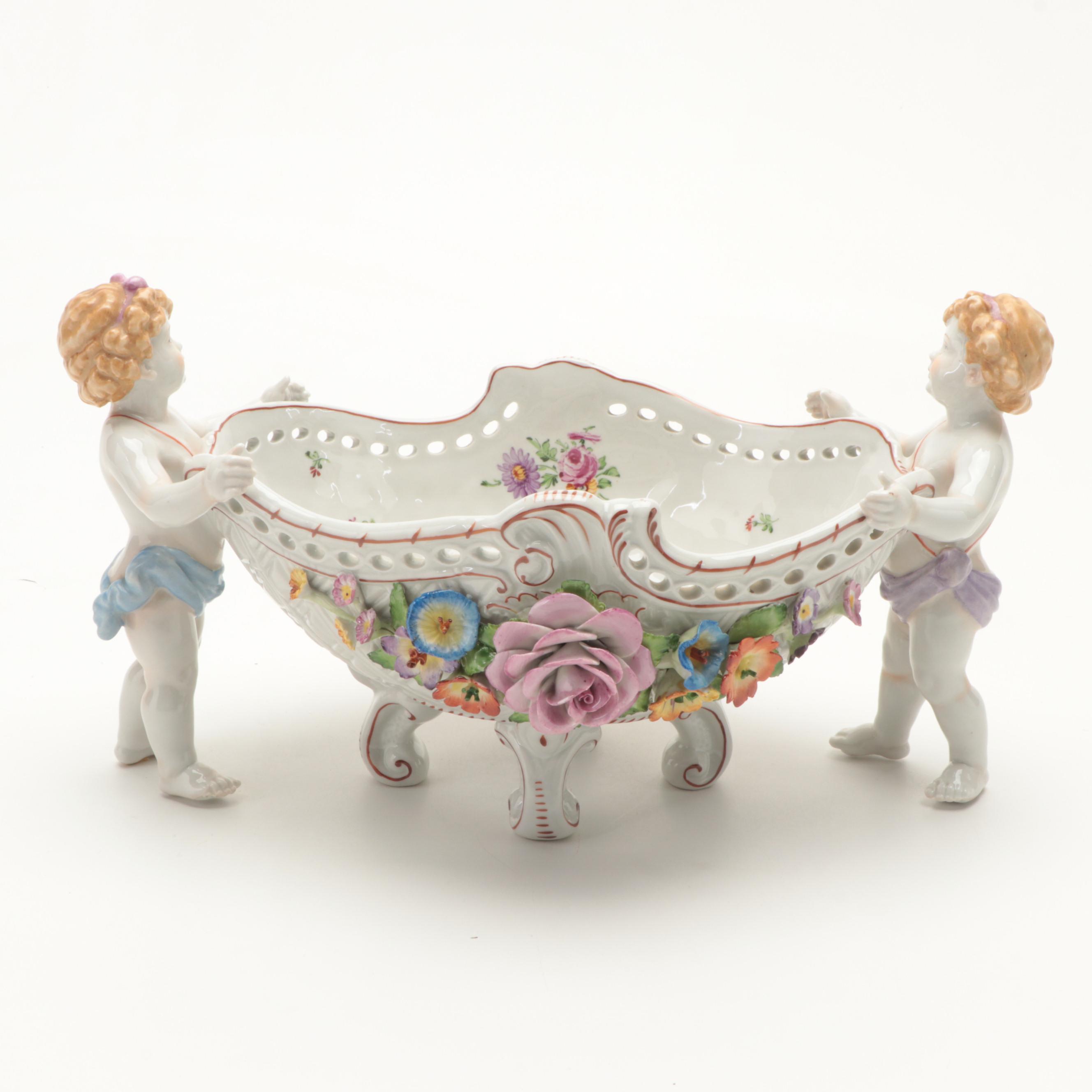 Von Schierholz German Porcelain Centerpiece Bowl with Putti, 1907–1927