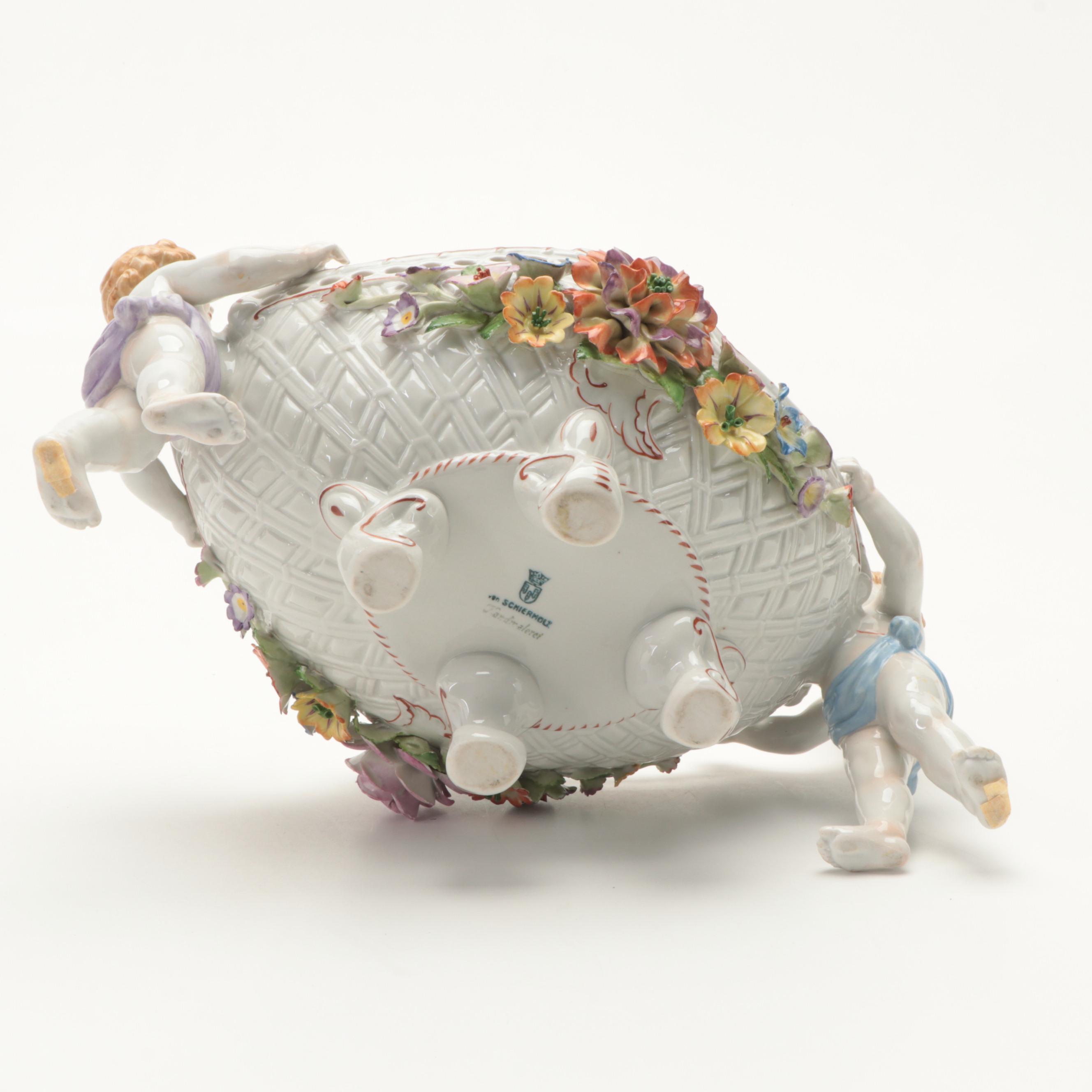 Von Schierholz German Porcelain Centerpiece Bowl with Putti, 1907–1927