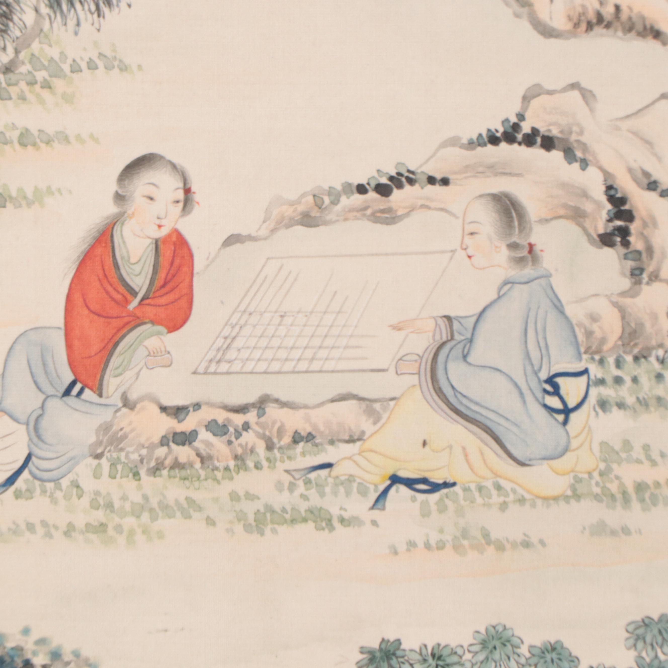 Set of Chinese Watercolor Paintings of Landscapes and Figurative Scenes