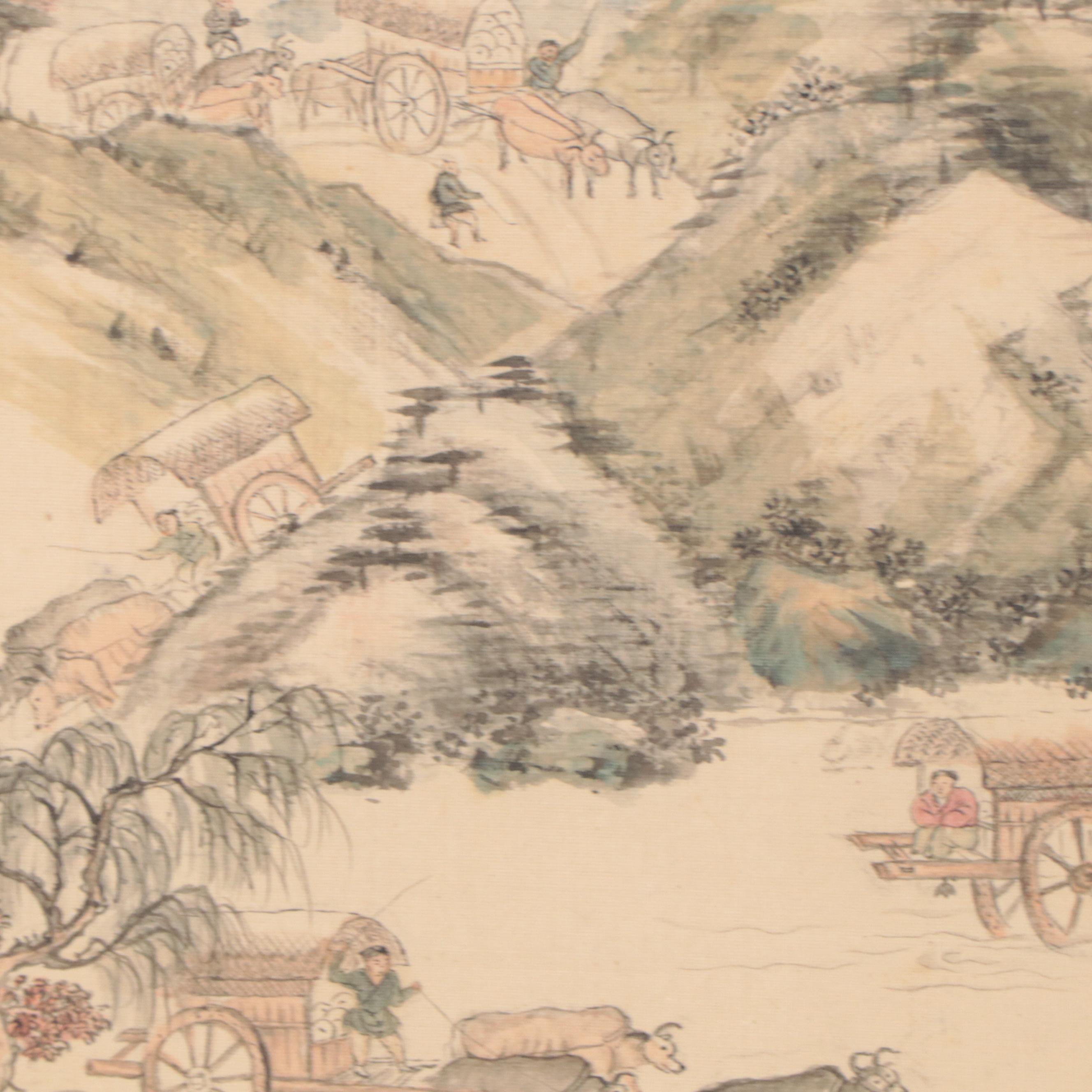 Set of Chinese Watercolor Paintings of Landscapes and Figurative Scenes
