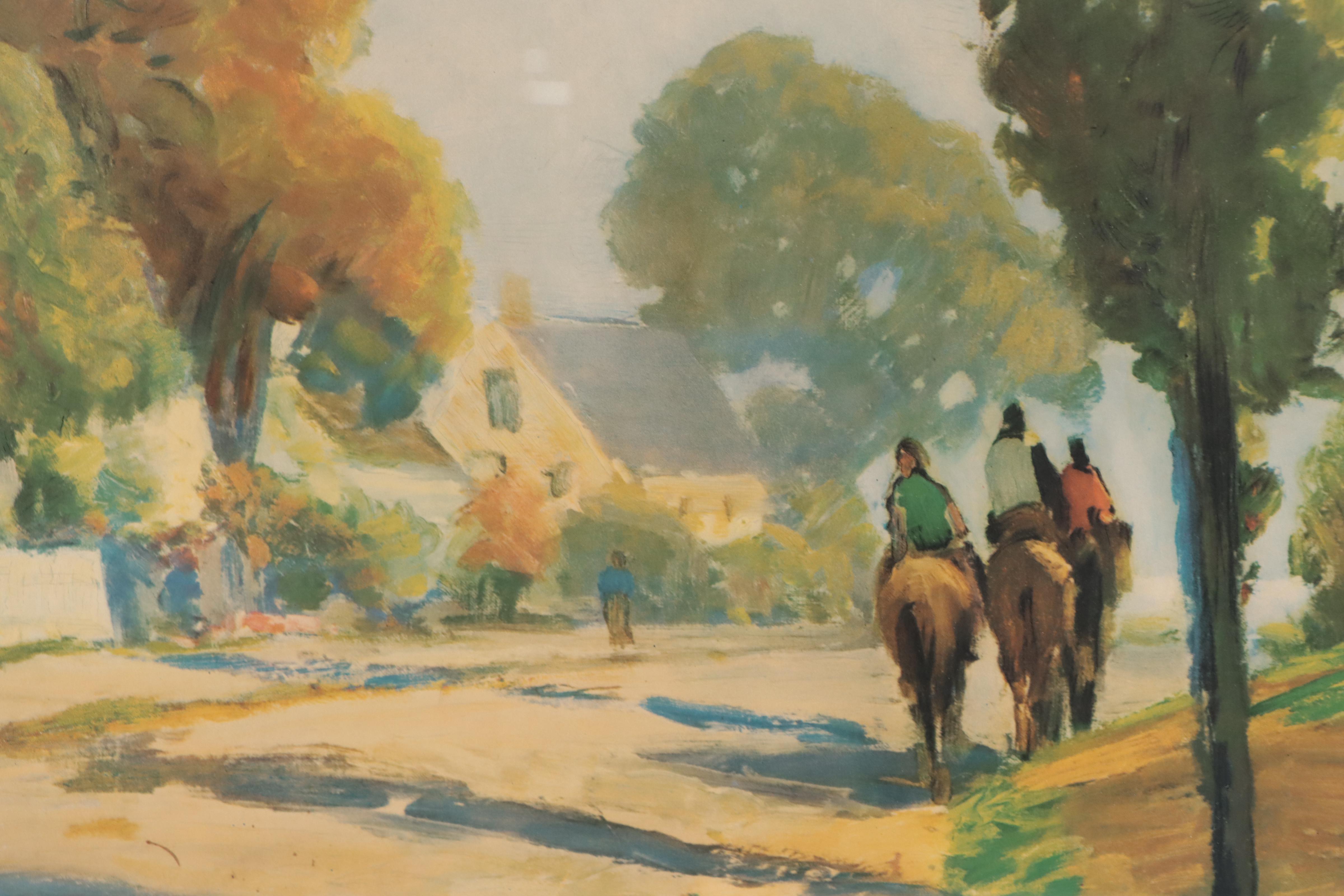 Offset Lithograph After J. Antonius of Neighborhood Street Scene