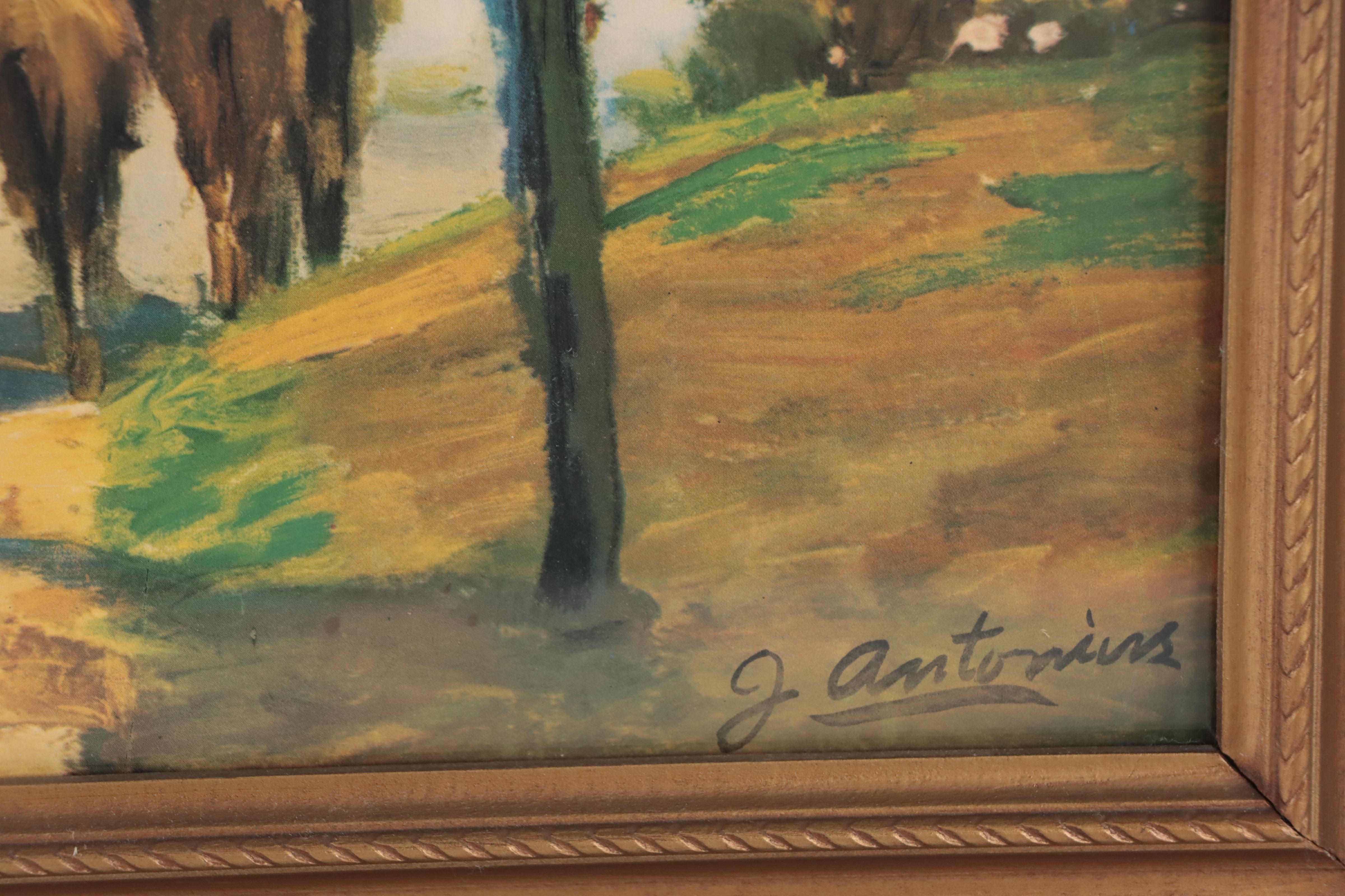 Offset Lithograph After J. Antonius of Neighborhood Street Scene