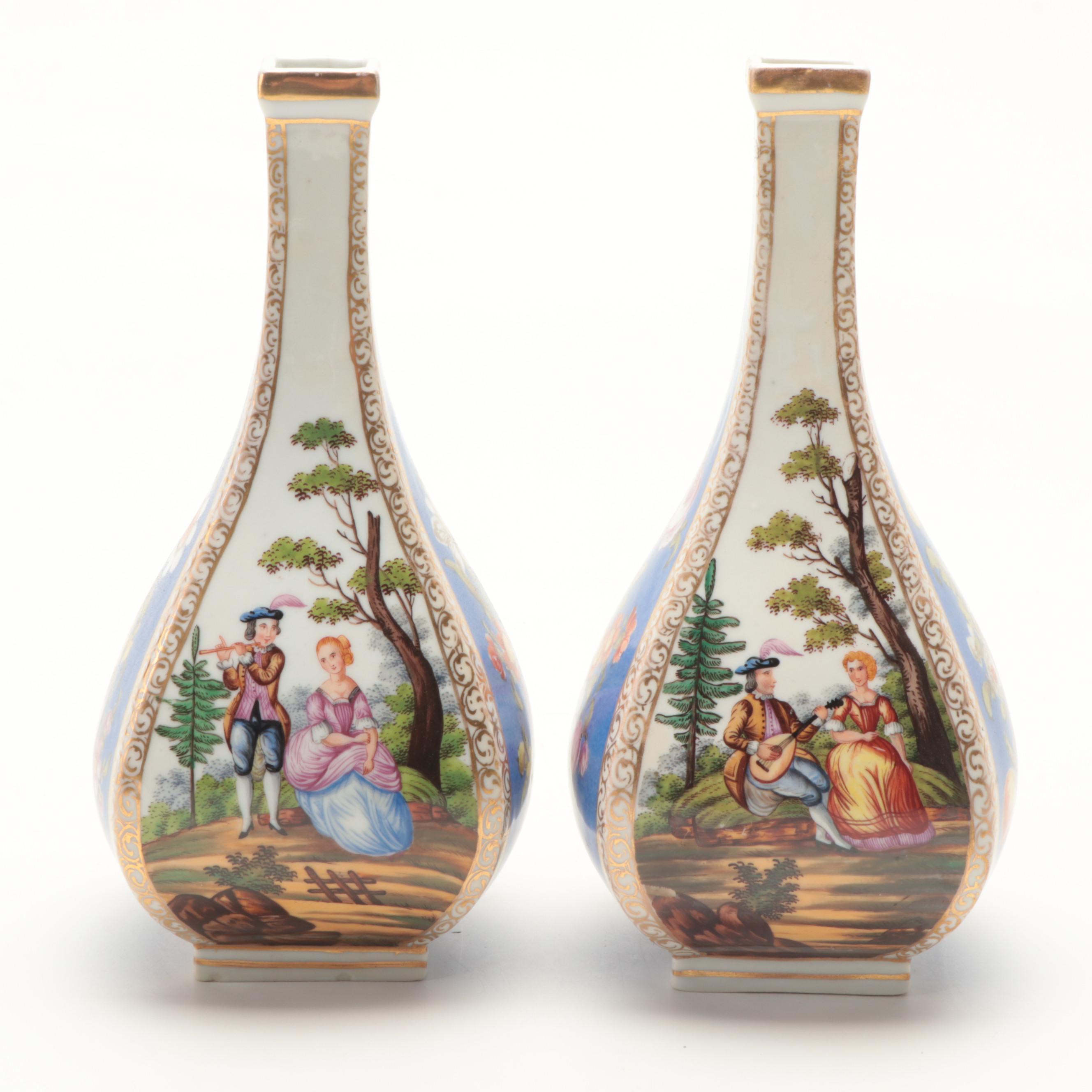 Carl Thieme Potschappel Dresden Porcelain Quatrefoil Vases, 1888-1901