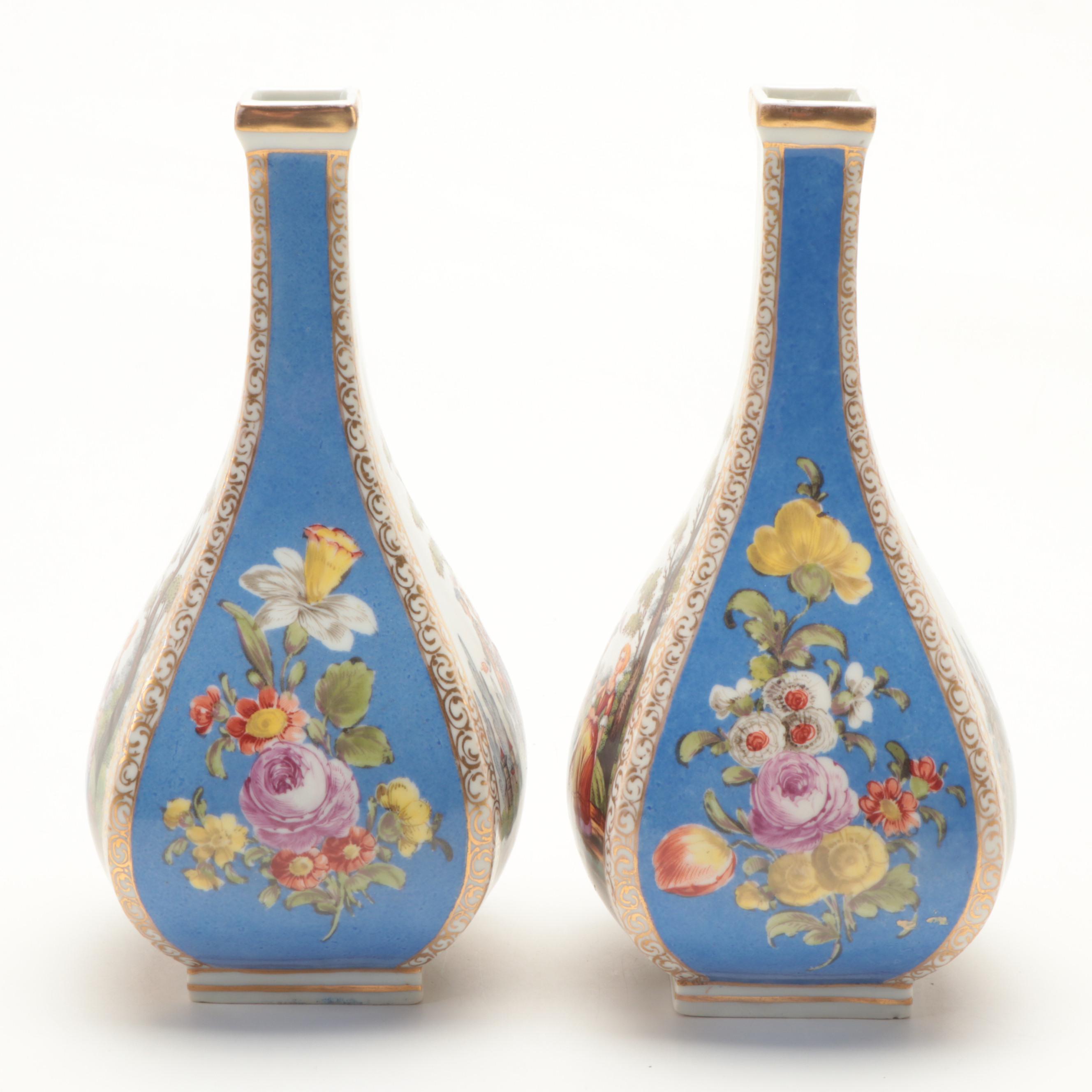Carl Thieme Potschappel Dresden Porcelain Quatrefoil Vases, 1888-1901