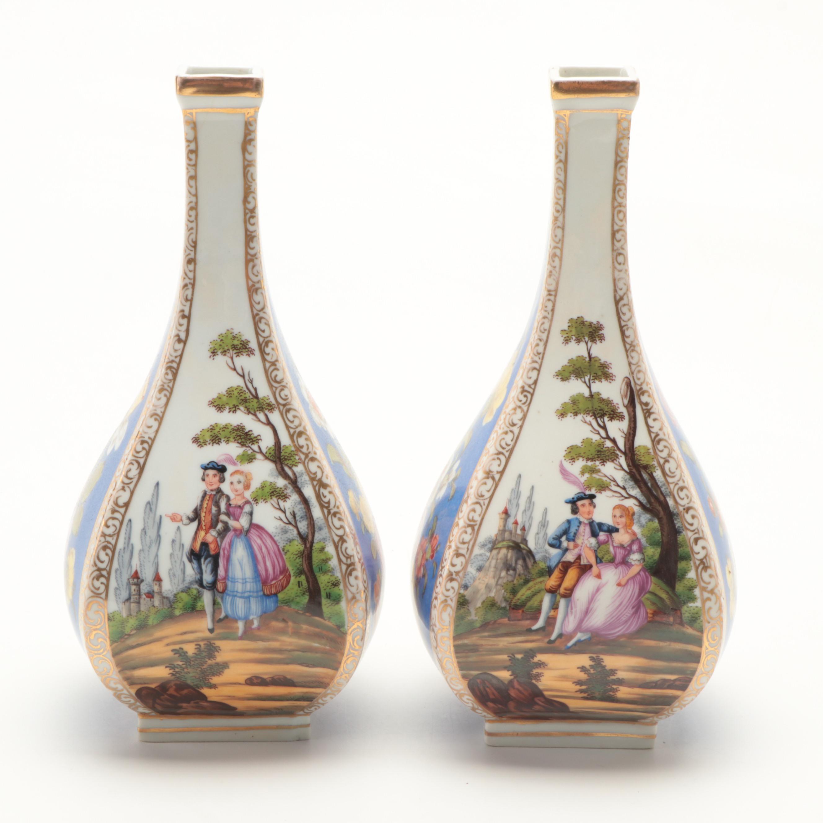 Carl Thieme Potschappel Dresden Porcelain Quatrefoil Vases, 1888-1901