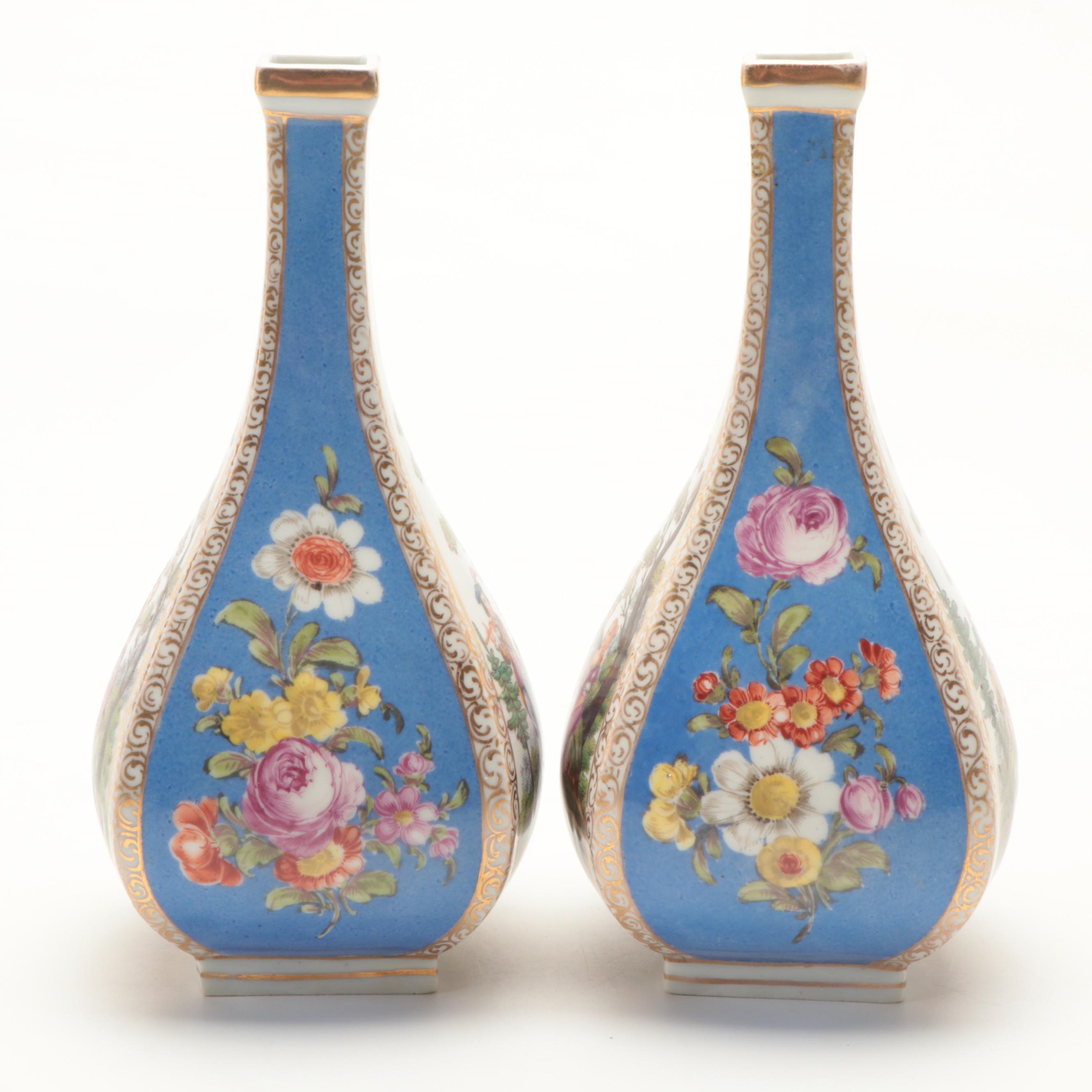 Carl Thieme Potschappel Dresden Porcelain Quatrefoil Vases, 1888-1901
