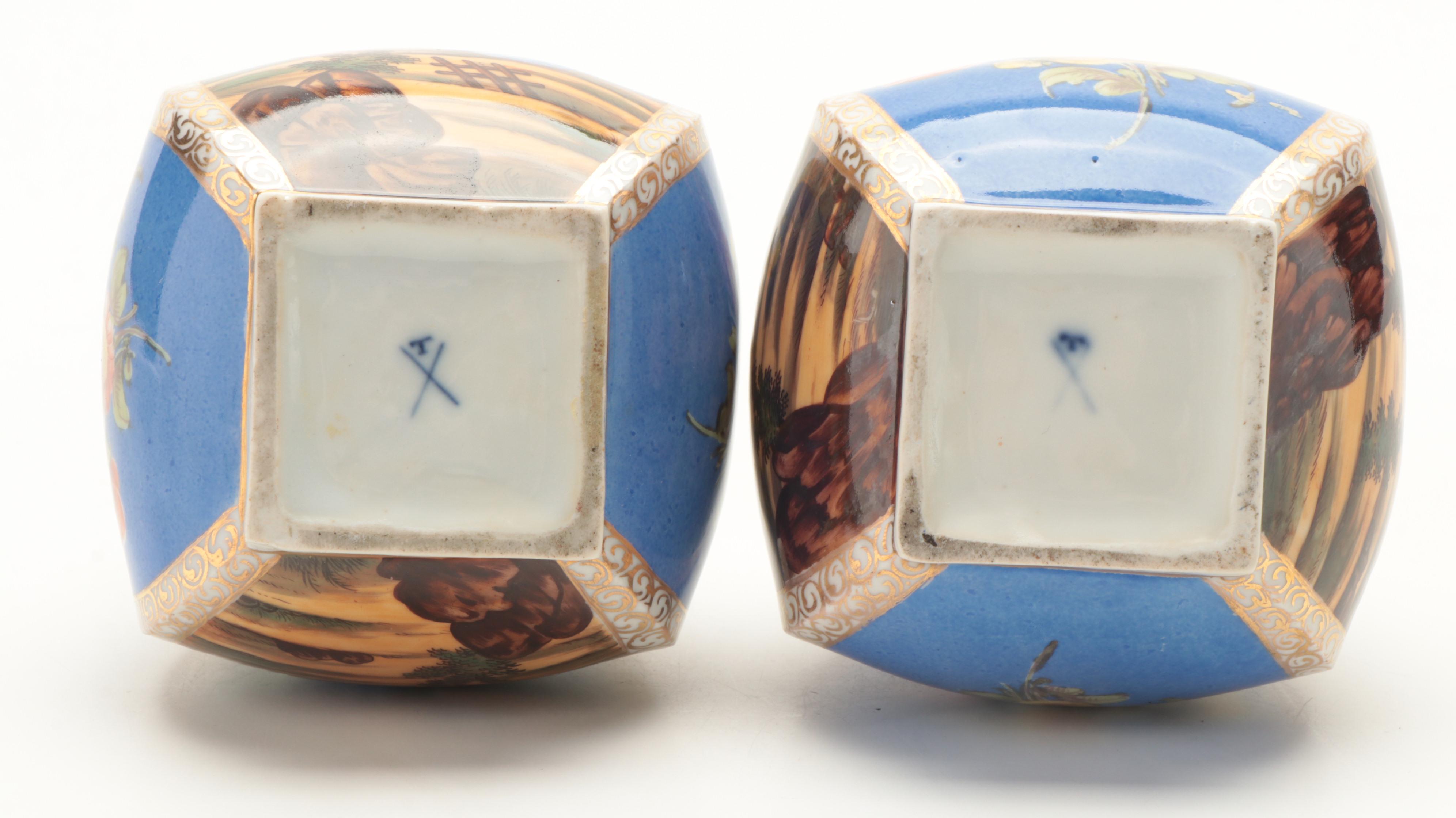 Carl Thieme Potschappel Dresden Porcelain Quatrefoil Vases, 1888-1901